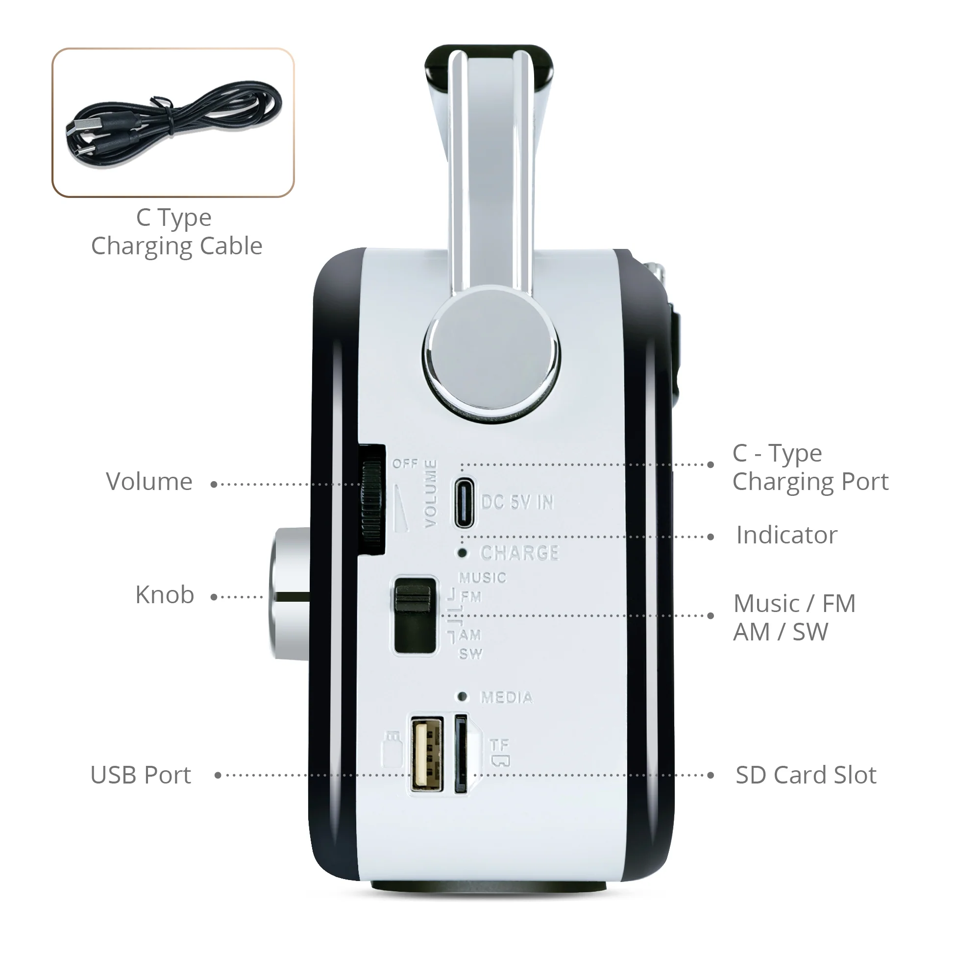 CASTOR iBELL FM820BT Portable FM Radio with Bluetooth Speaker, Rechargeable Battery, USB SD MP3 Player & Dynamic Speaker 3 Band, Black - Image 4