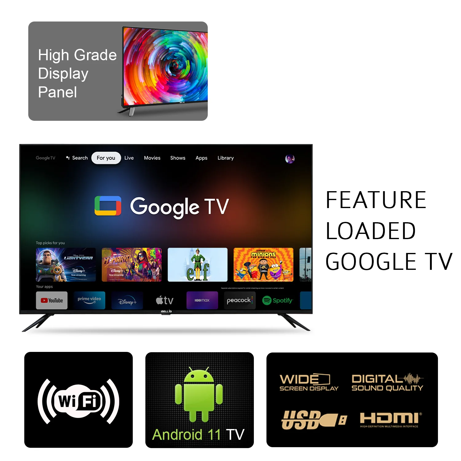 IBELL 109cm (43 inches) Frameless Google LED TV - Full HD, Android 11.0, Smart Features, Crisp Display, Sleek Design (GTV43E, Black) - Image 4