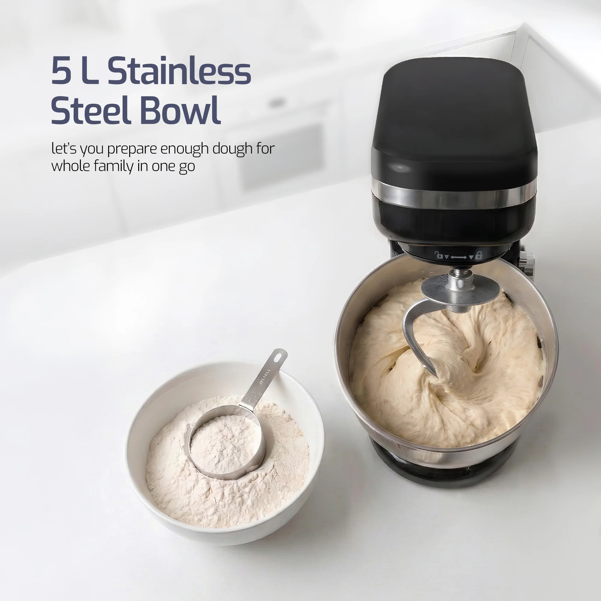 iBELL 4500M PRO Stand Mixer – 1500W Kitchen Mixer with Tilt-Up Head, 8-Speed Control, 100% Copper Motor, 5L Stainless Steel Bowl & Planetary Mixing Action, Multipurpose Food Mixer (Black) - Image 3