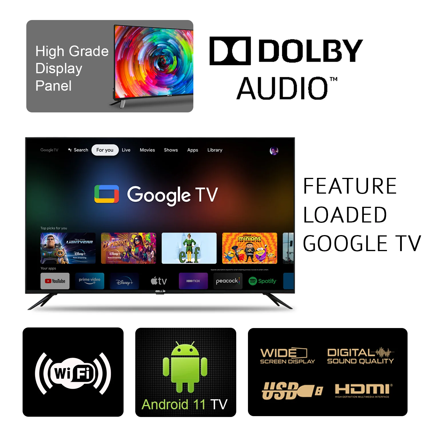 IBELL 80 cm (32 inches) Frameless Series Smart LED Google TV GTV32E (Black) - Image 3
