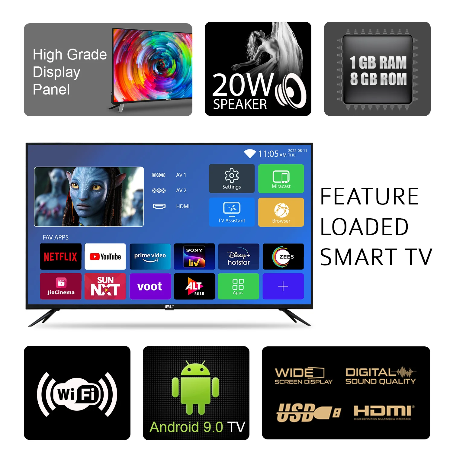 IBELL 80cm (32 inches) Smart LED TV - HD Ready, Android 9.0, Smart Features, Crisp Display, Sleek Design (Black) - Image 5