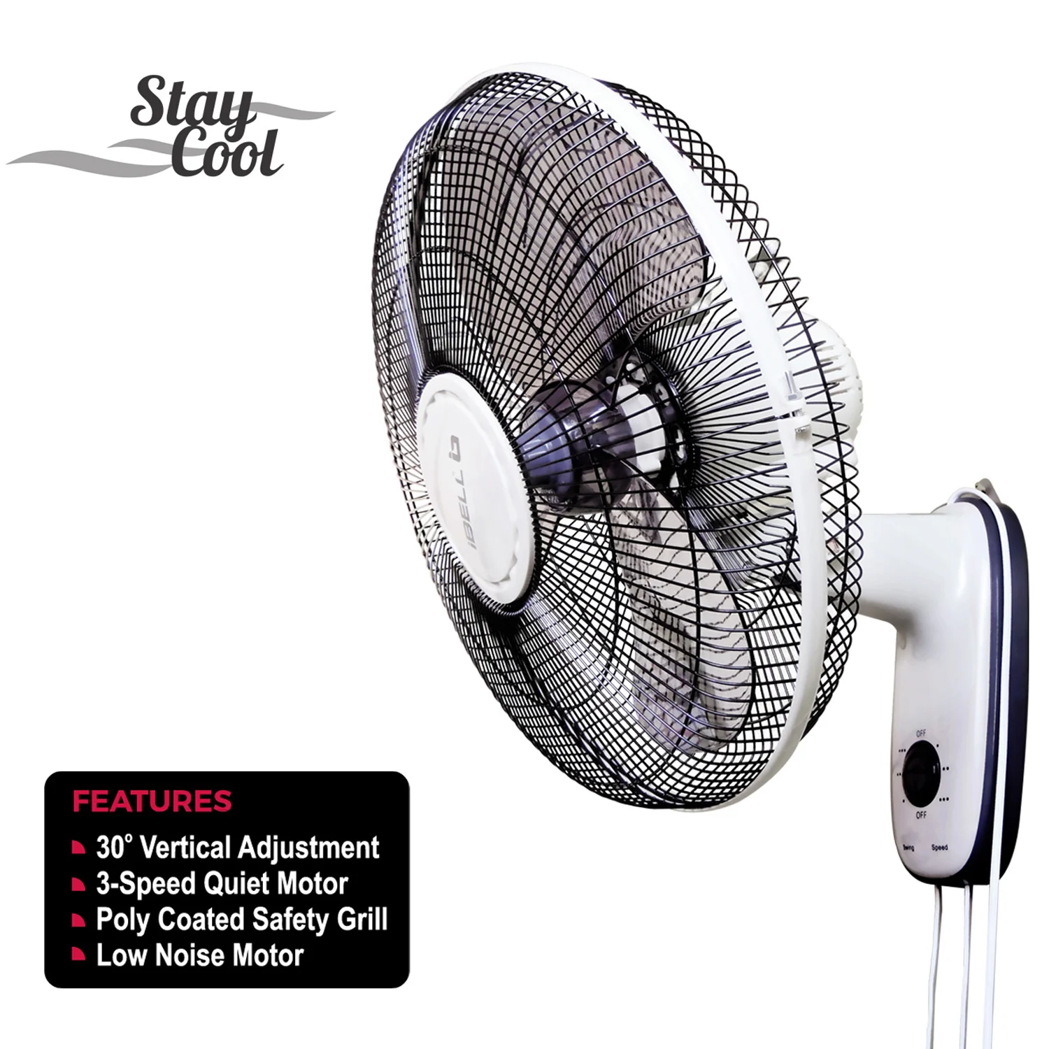 IBELL 9816WF High Speed Wall Fan with 3 Leaf, 406mm, Low Noise Motor (Ivory White) - Image 6