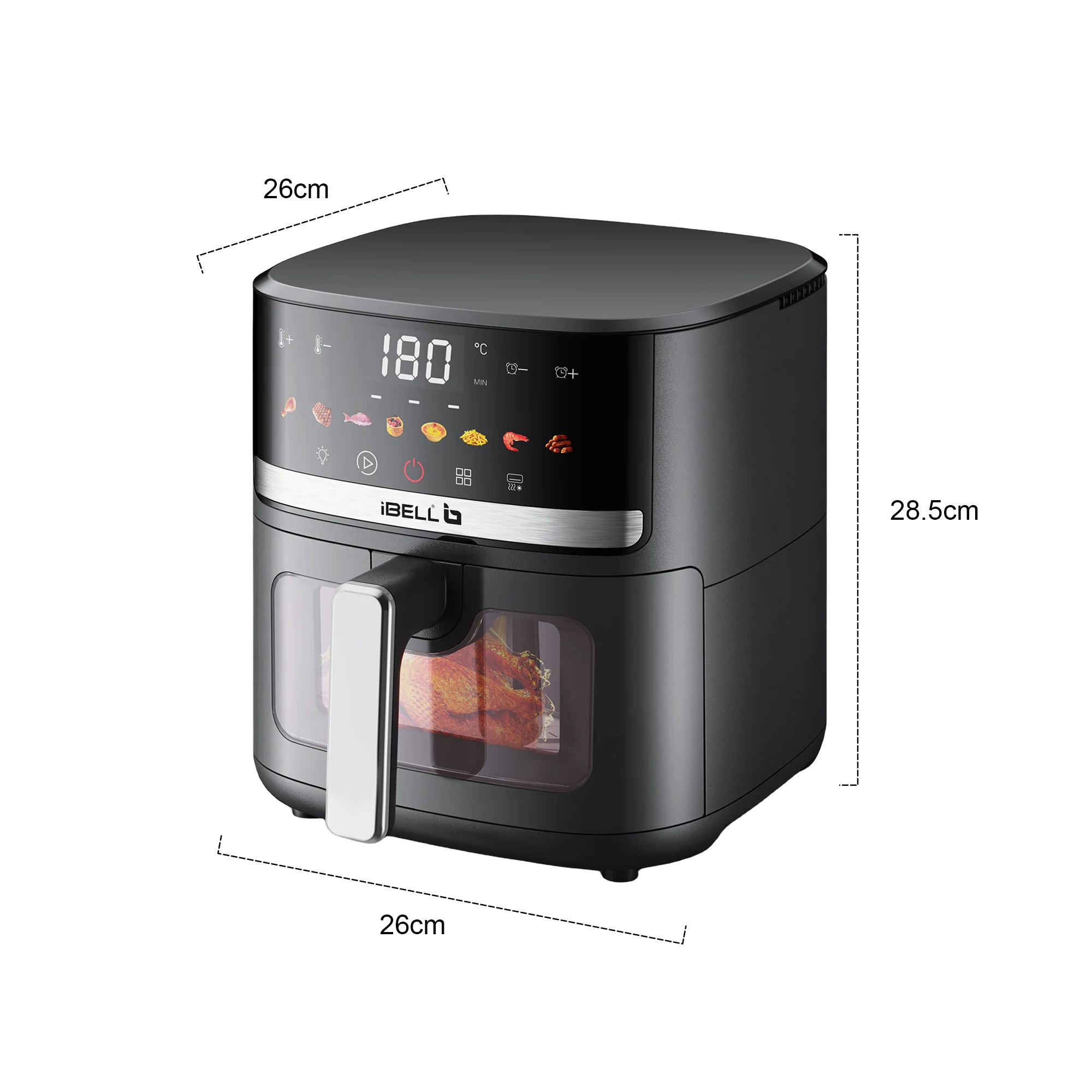 IBELL AERO FRY 550 Digital Air Fryer, 5.5 Litre Capacity, 1350W Power, Touch Control Panel, Multiple Cooking Options, Adjustable Temperature, Oil-Free Cooking, Black, 2 Year Warranty - Image 8