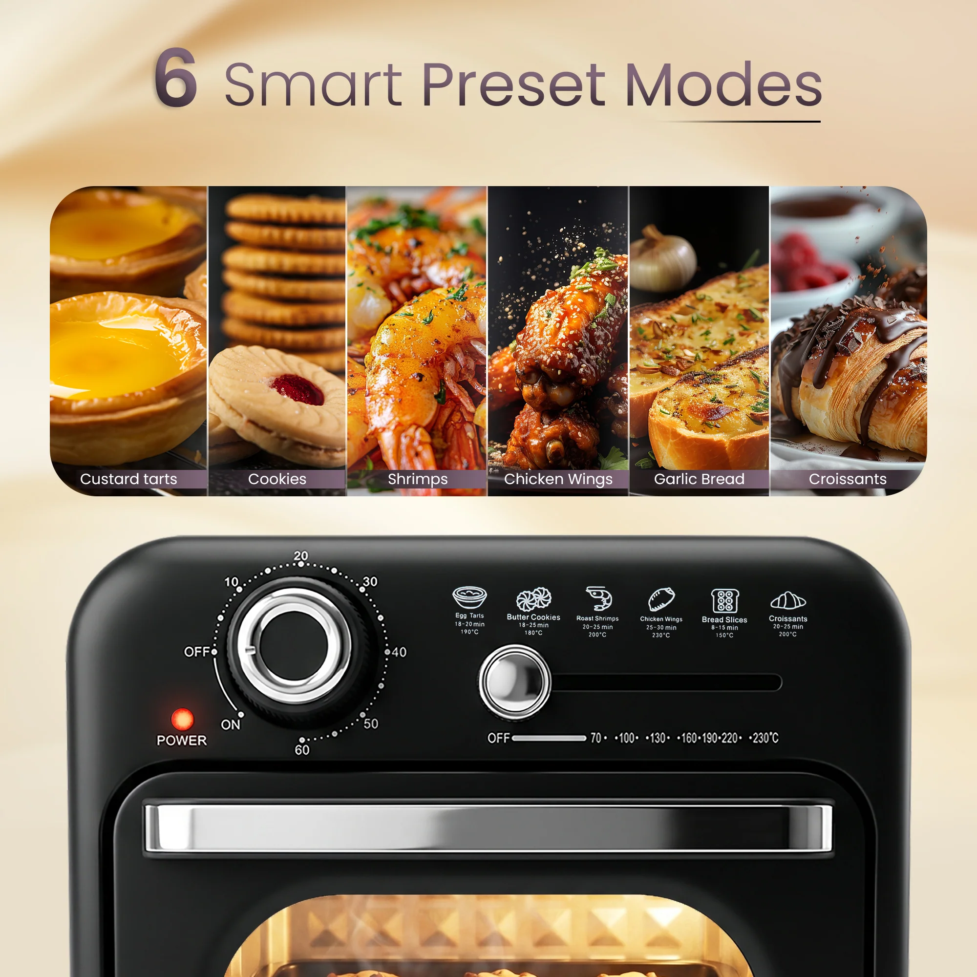 iBELL Aero Wave 10L Air Fryer Oven, 1400W Mini OTG with 360° Hot Air Circulation, Rotisserie, Bake, Grill, Roast & Dehydrate, 6 Preset Cooking Modes, Temperature Control, Black - Image 8
