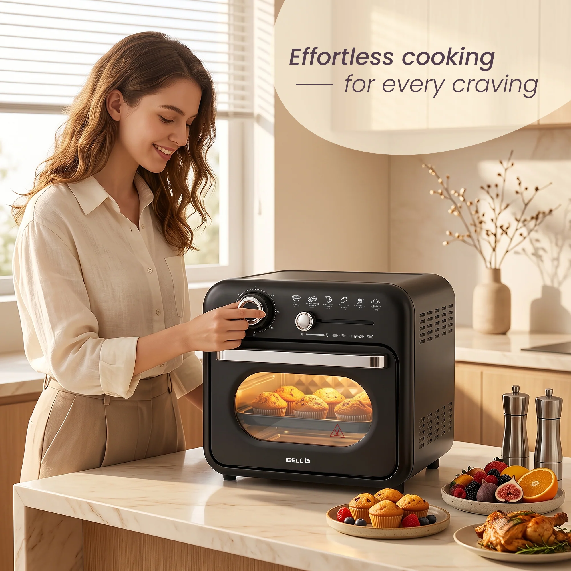 iBELL Aero Wave 10L Air Fryer Oven, 1400W Mini OTG with 360° Hot Air Circulation, Rotisserie, Bake, Grill, Roast & Dehydrate, 6 Preset Cooking Modes, Temperature Control, Black - Image 9