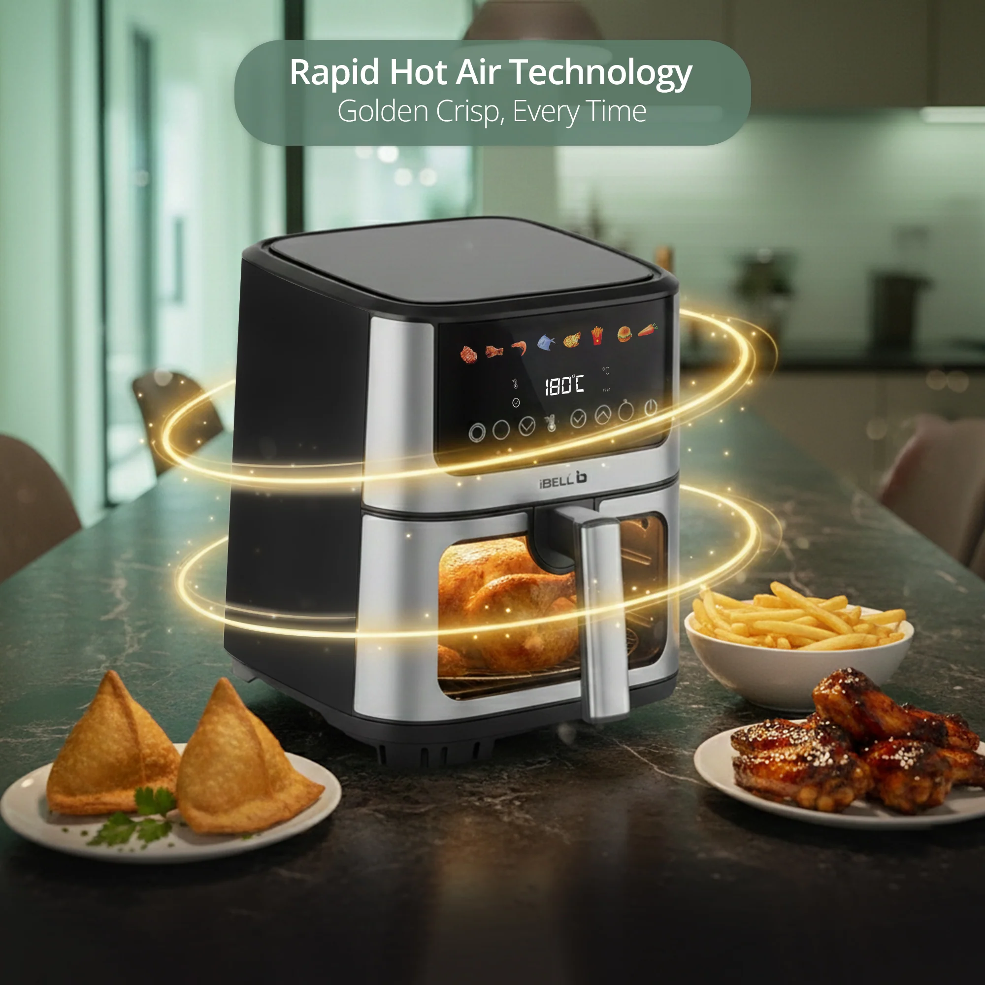 IBELL AEROFry 650 Digital Air Fryer 6.5L, 1600W | Touch Control, 8 Presets, Oil-Free Cooking (Black) - Image 3