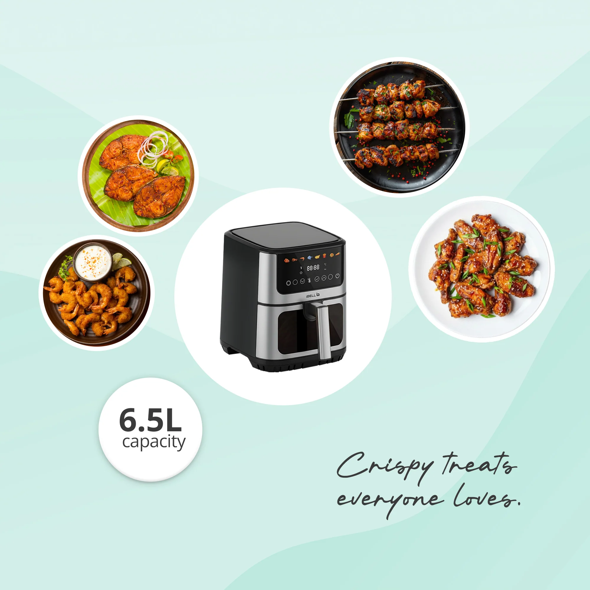 IBELL AEROFry 650 Digital Air Fryer 6.5L, 1600W | Touch Control, 8 Presets, Oil-Free Cooking (Black) - Image 6