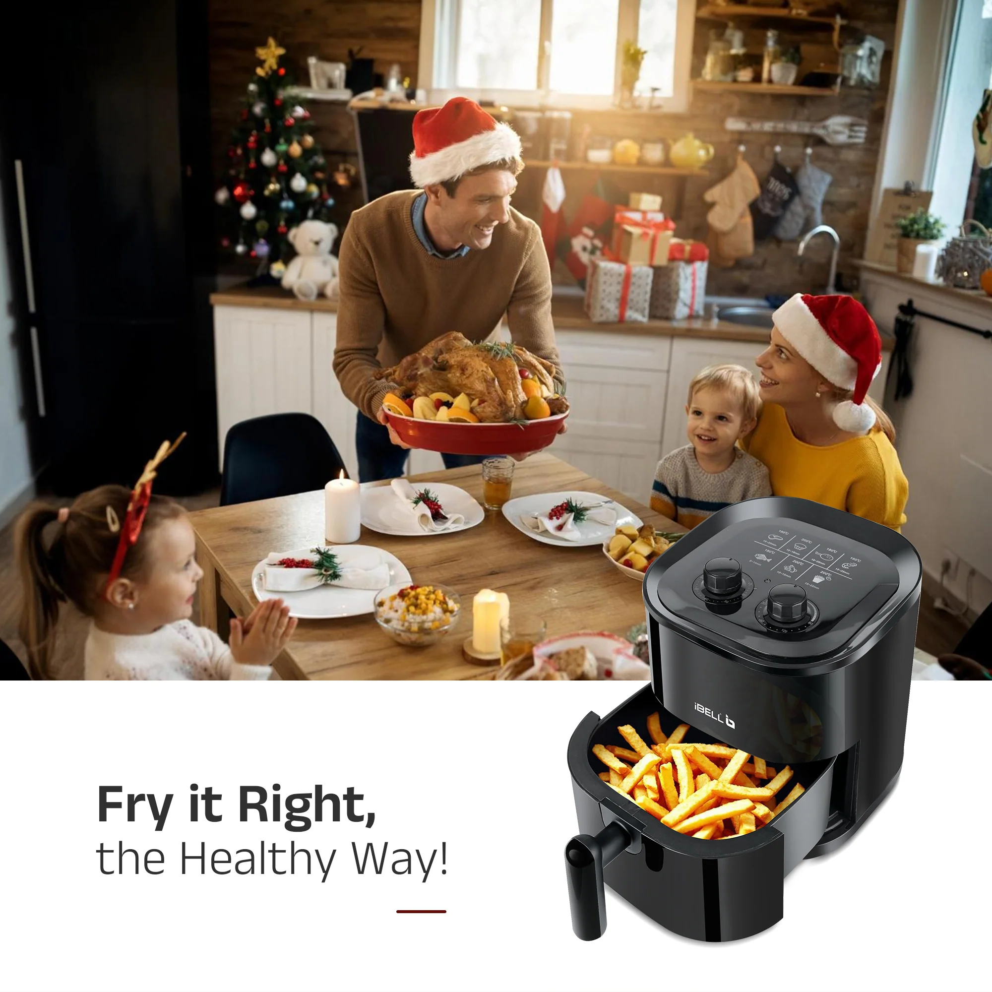 iBELL AEROFRY422M Air Fryer 4.2 Litre - 1500W, Multiple Cooking Options, Dishwasher Safe, Nonstick Coating, Adjustable Time & Temperature Control (Black) - Image 4