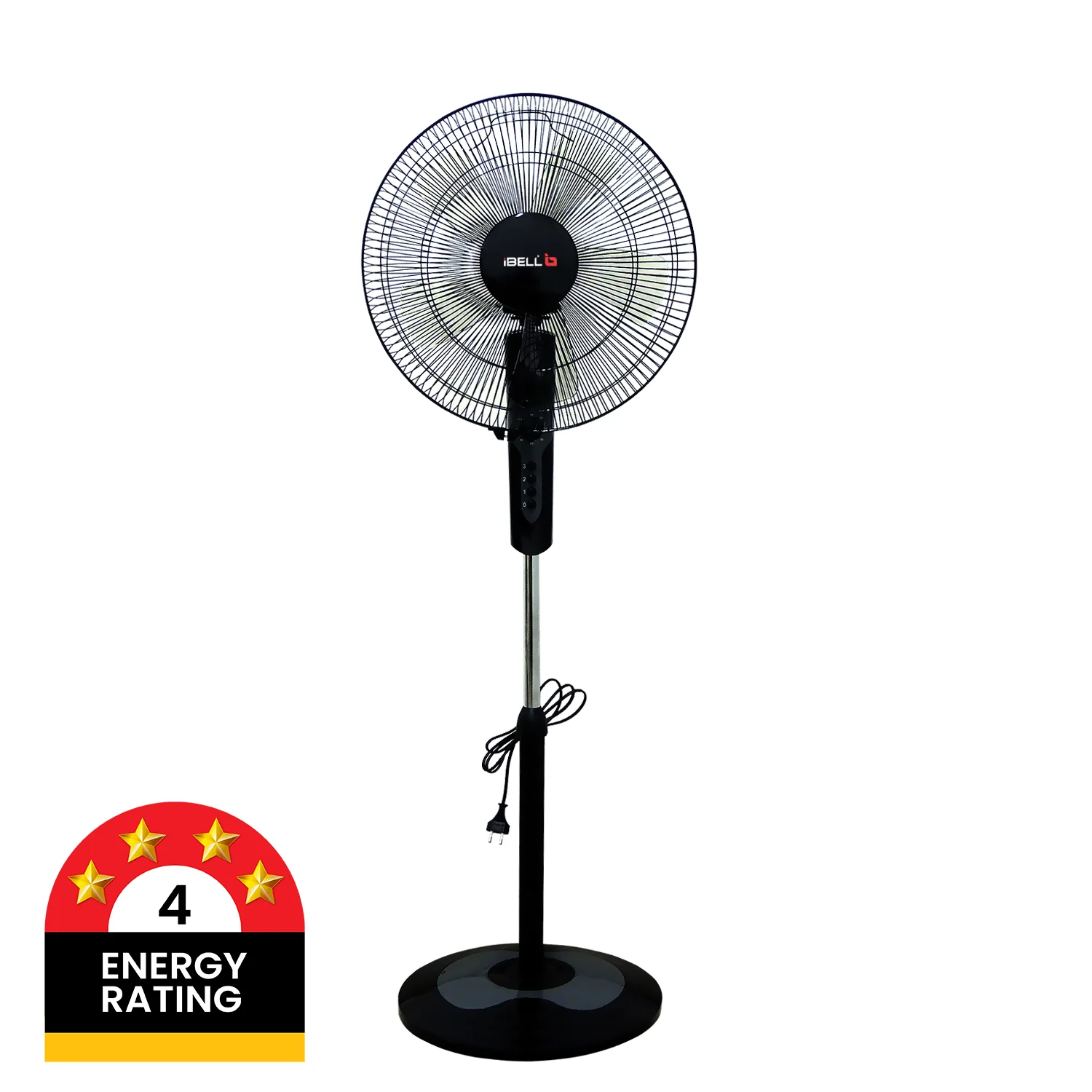 IBELL CHROME10 Pedestal Fan with 2hr Timer, 5 Leaf, High-Speed Motor, Height Adjustable, Portable (Black), 406.4 mm - Image 3