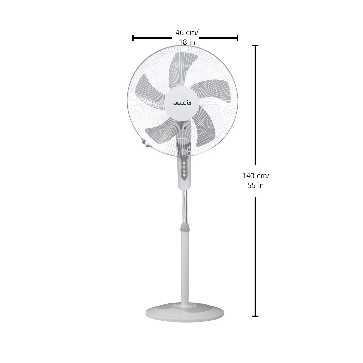 IBELL CHROME10 Pedestal Fan with Timer, 5 Leaf, 406mm, High Speed Motor (White) - Image 3