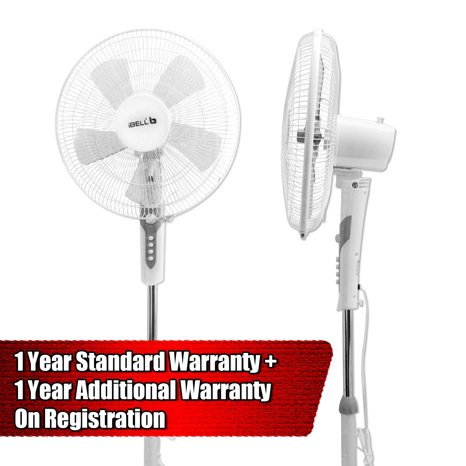 IBELL CHROME10 Pedestal Fan with Timer, 5 Leaf, 406mm, High Speed Motor (White) - Image 6