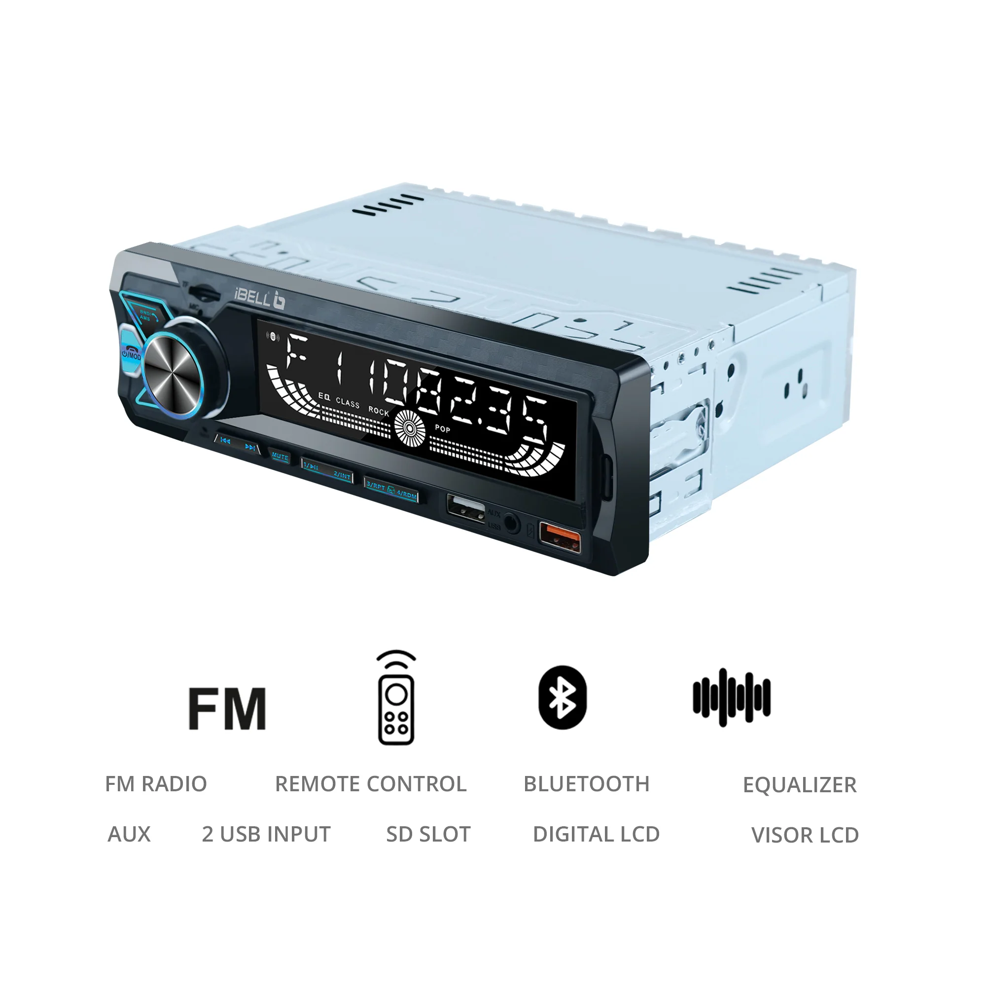 IBELL DXP 650 Car Audio System with Bluetooth, FM, Dual USB, AUX, SD Card, LCD Display Remote Control Car Audio Player - Image 5