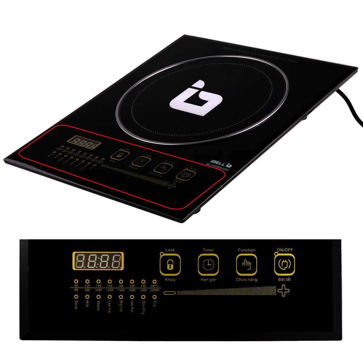 IBELL CROWN200Y Induction Cooktop 2200 Watt, Auto Shut Off, 2 Year Warranty, Crystal Glass Top, Touch Buttons, 8 Cooking Modes, Over Heat Protection, Big Size (Black) - Image 4
