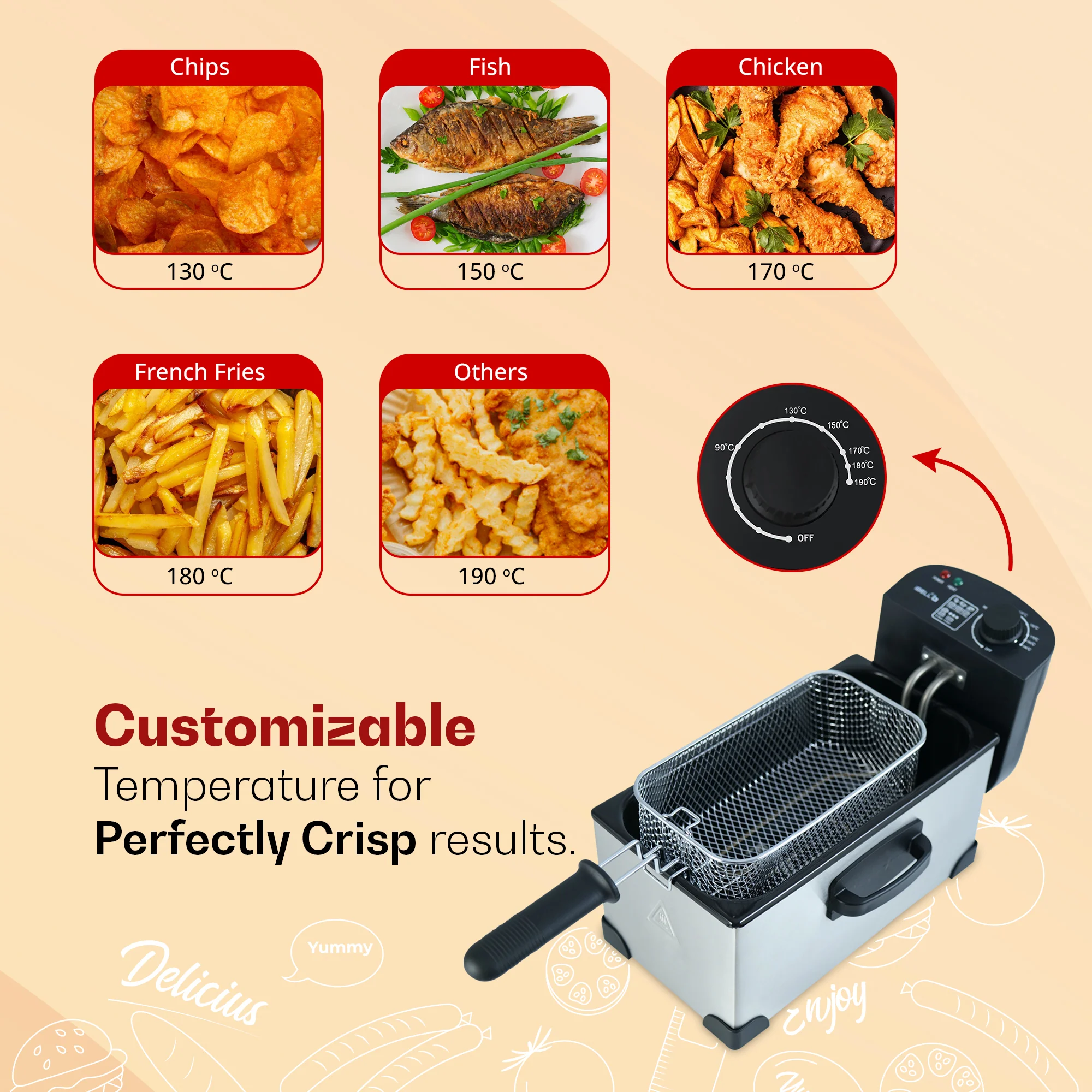 iBELL OILKING300 Electric Deep Fryer | 3 Litre Oil Capacity | 2000W Stainless Steel | Adjustable Temperature Control | Single Tank Fryer with Lid & Handle Basket (Silver) - Image 5