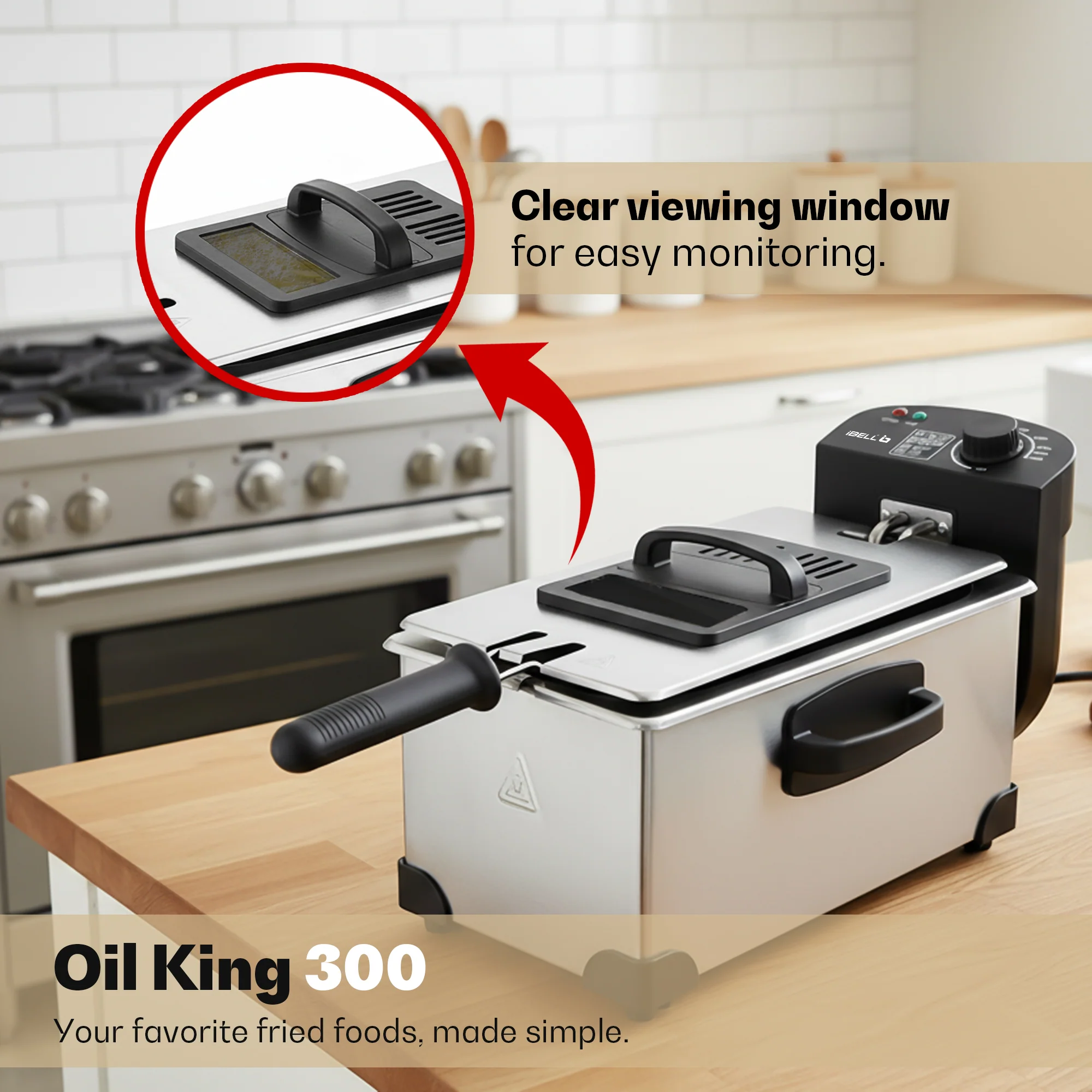 iBELL OILKING300 Electric Deep Fryer | 3 Litre Oil Capacity | 2000W Stainless Steel | Adjustable Temperature Control | Single Tank Fryer with Lid & Handle Basket (Silver) - Image 6