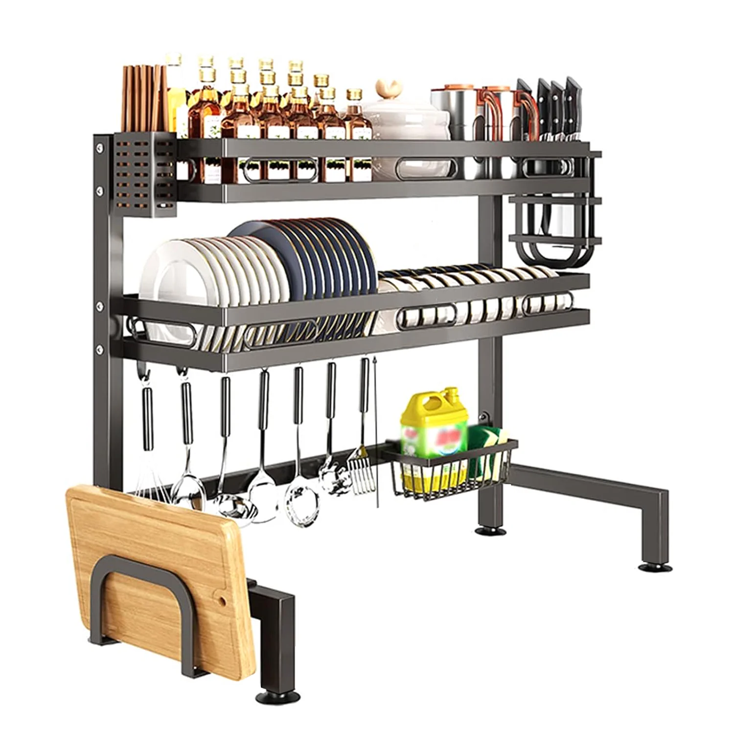 IBELL DR275 Over Sink Dish Rack for Kitchen, Bartan Stand for Drying, 2 Layer, Carbon Steel, Kitchen Organizer/Drainer Shelf/Utensils Storage (IBLDR275, Black), 27x75x80 cm - Image 5
