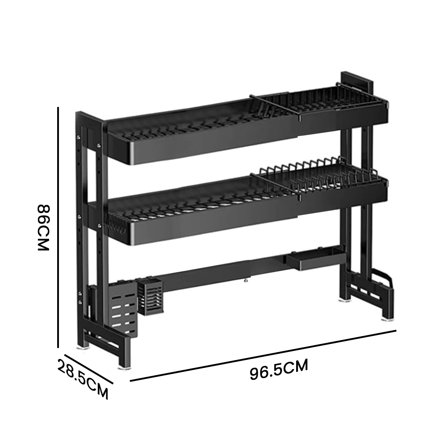 IBELL DR293SM Length Adjustable Dish Drying Rack for Kitchen, 2 Layer, Over The Sink Bartan Stand, Carbon Steel (Black) - Image 4