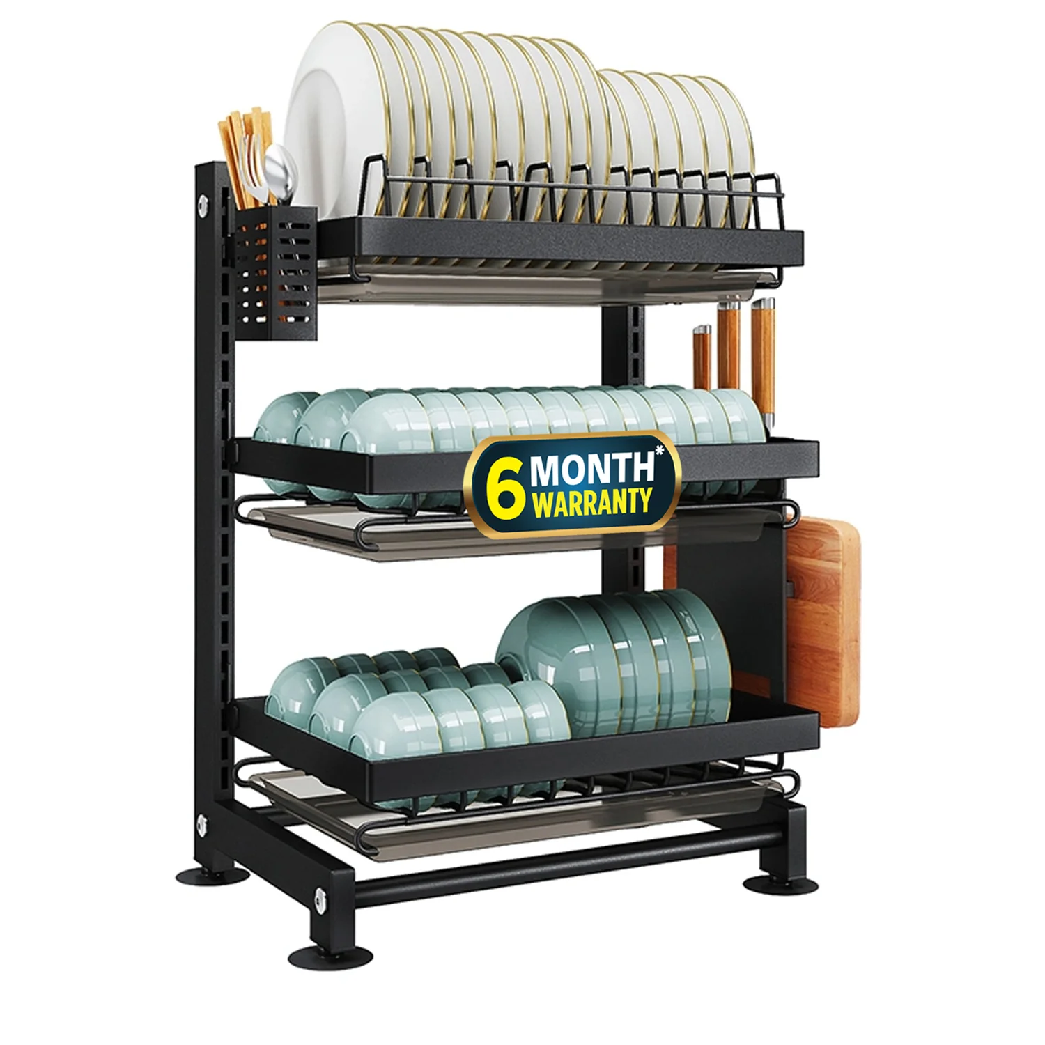 iBELL DR340 Dish Drying Rack, 3-Tier Bartan Stand/Drainer Shelf/Kitchen Organizer/Counter for Utensils Storage (Black) - Image 6