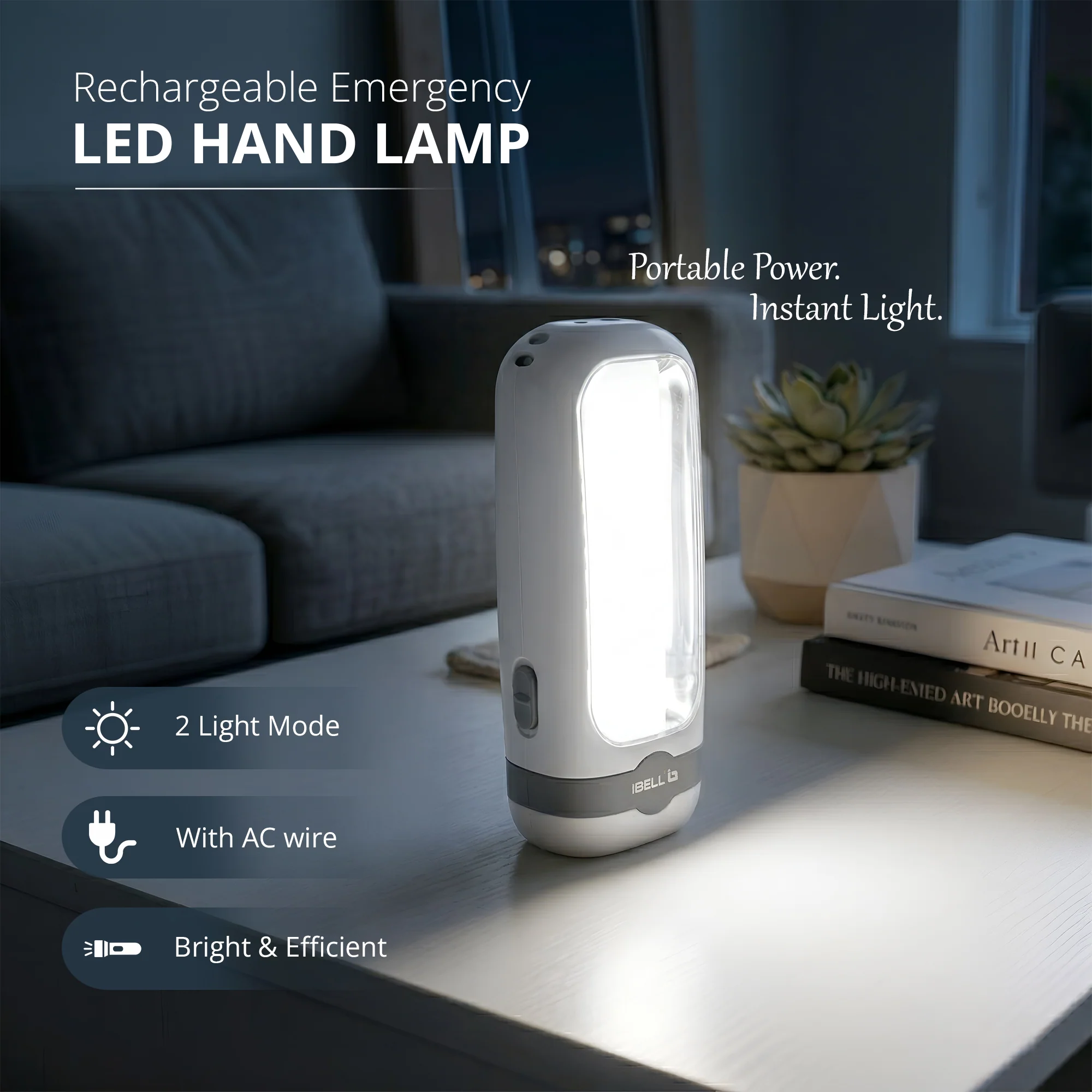 IBELL EL8438SL Rechargeable Emergency Handlamp Torch, 2 Light Modes, Bright & Efficient Illumination, Portable Flashlight (White) - Image 4