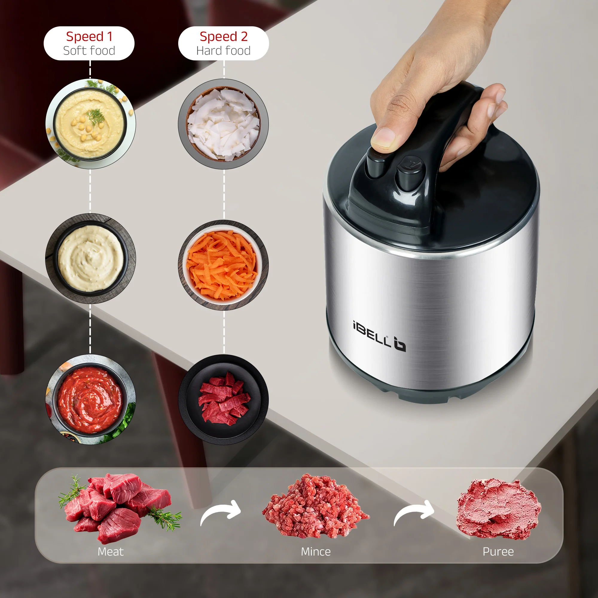 IBELL MT600SM Electric Chopper - 6 Litre Stainless Steel Bowl, 1800W, Multi Purpose for Cutting Slicing Meat, Vegetables, Nuts & Fruits (Silver) - Image 5