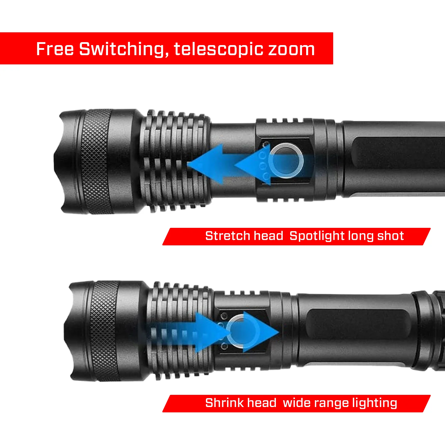 IBELL FL8360S Rechargeable LED Flashlight, Aircraft Aluminum, Telescopic Zoom, Water Resistant, Ultra Long Beam Range with 5 Light Modes (Black) - Image 3