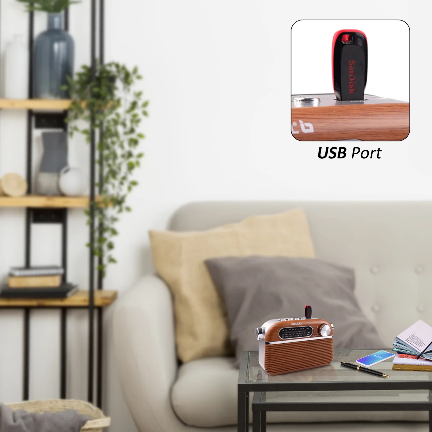 iBELL FM700BT 3-Band Portable FM Radio with Bluetooth, Dynamic Speaker, USB & SD Slot, MP3 Player (Brown) - Image 3