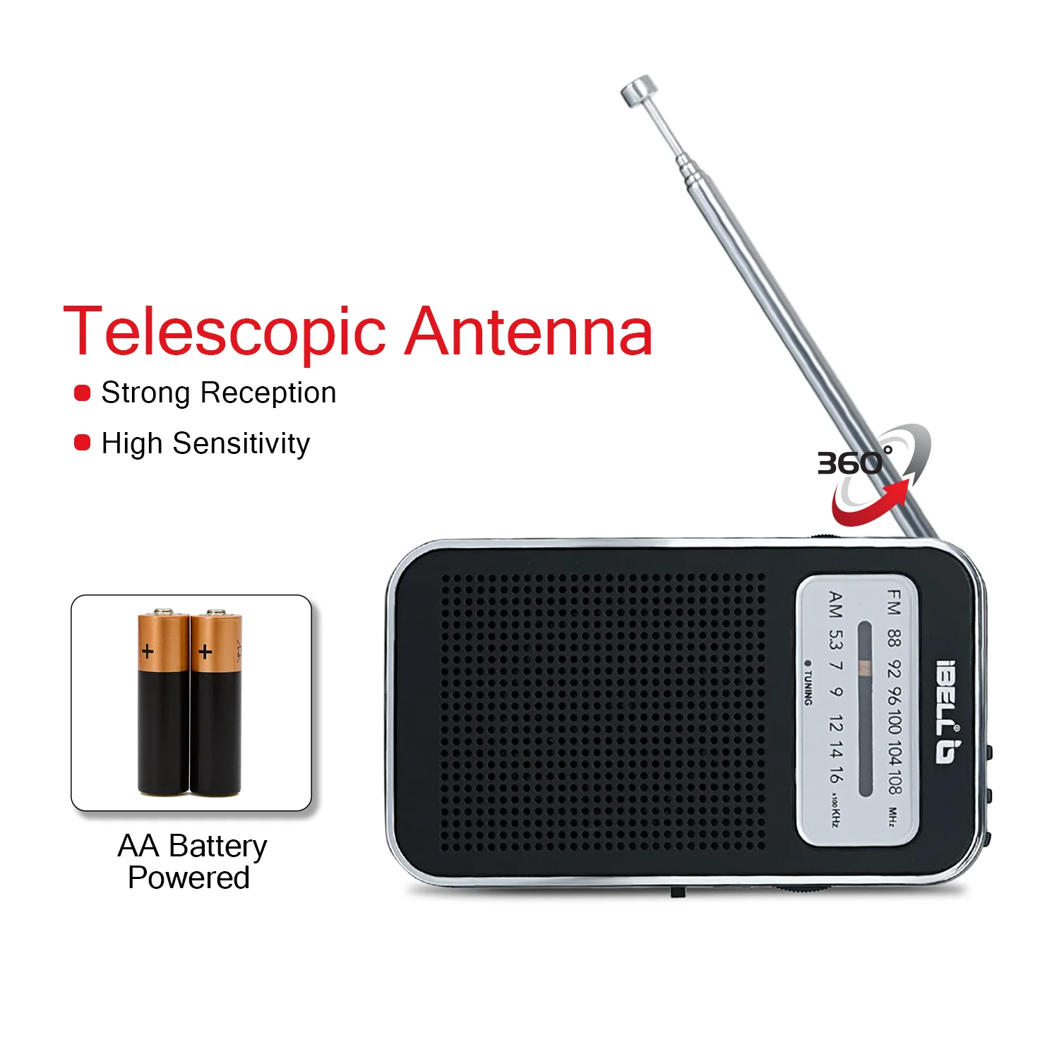 iBELL FM720BT Portable Pocket FM Radio with Bluetooth Speaker, USB/SD MP3 Player, Rechargeable with Type C Port, 2 Band (Black) - Image 7