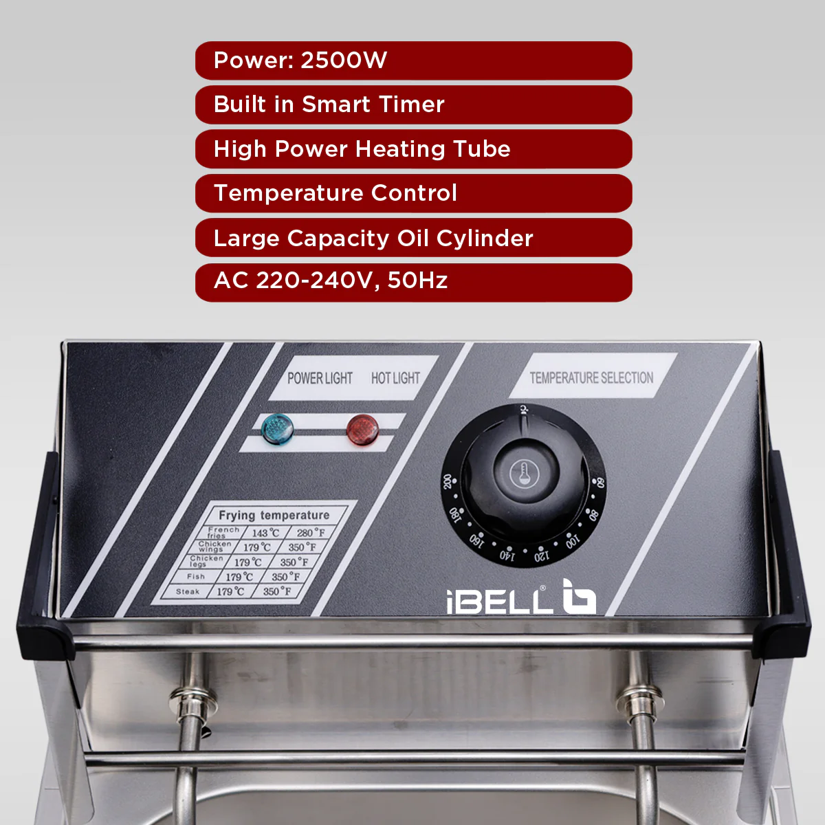 iBELL DF610M Electric Deep Fryer 6 Litre Stainless Steel 2500W with Variable Temperature Control, Silver - Image 3