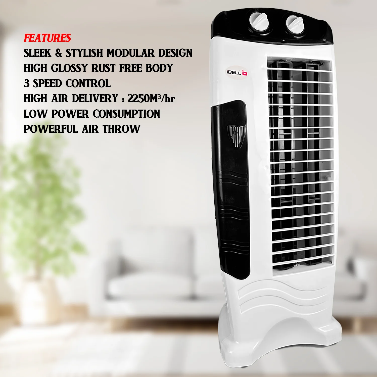 IBELL High Speed Tower Fan, 25-foot Air Delivery, 4-way Air Flow, Low Power Consumption and Anti-Rust Body (White) - Image 6