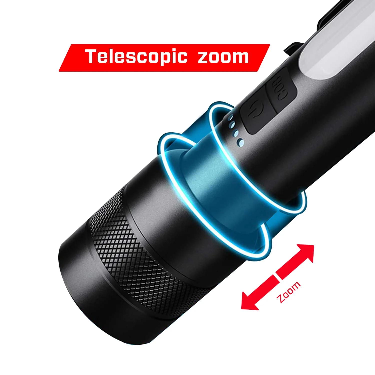 IBELL FL8375S Rechargeable Torch, Powerbank Function, Aircraft Aluminum Body, Telescopic Zoom, Water Resistant Flashlight with Multiple Light Modes (Black) LED - Image 5