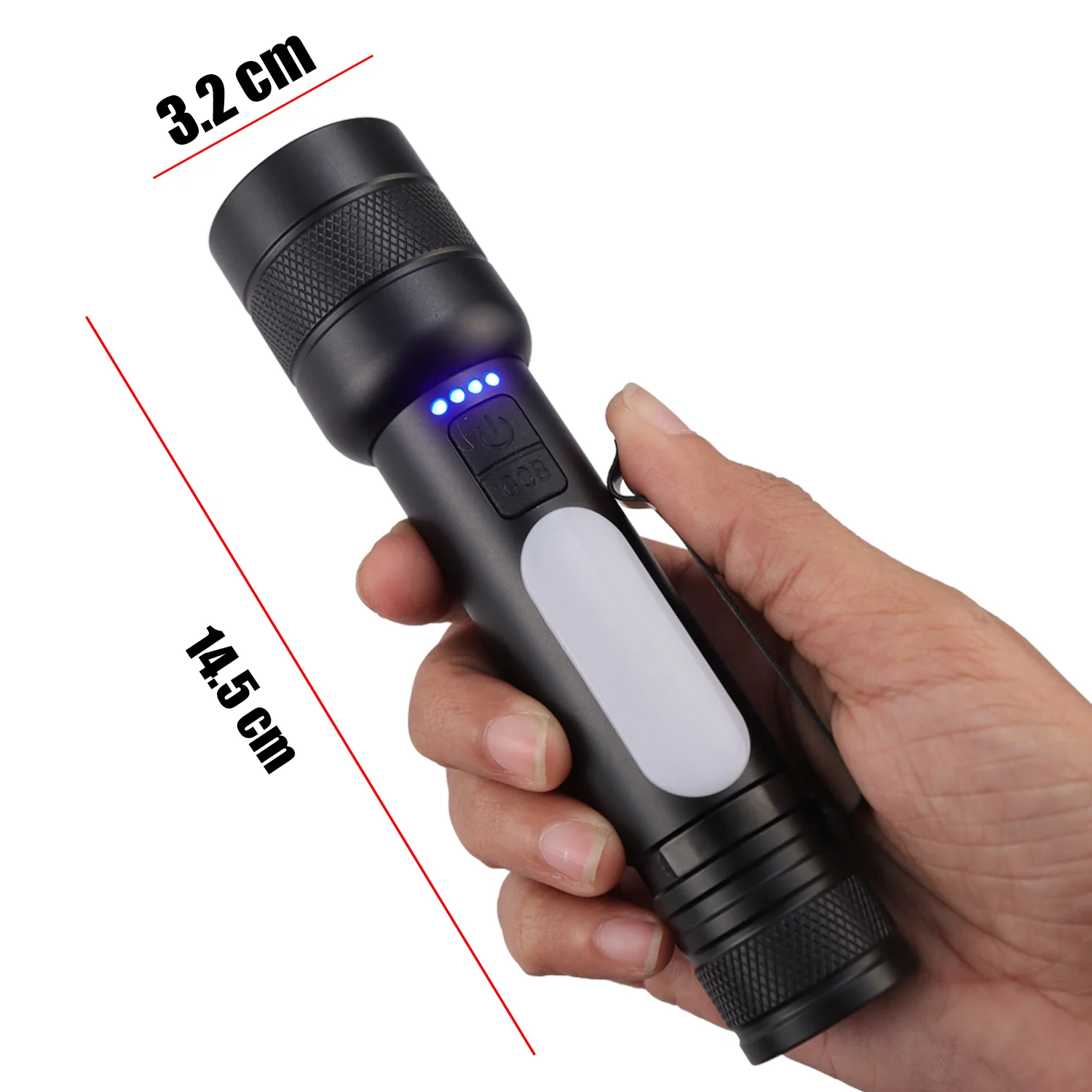 IBELL FL8375S Rechargeable Torch, Powerbank Function, Aircraft Aluminum Body, Telescopic Zoom, Water Resistant Flashlight with Multiple Light Modes (Black) LED - Image 6
