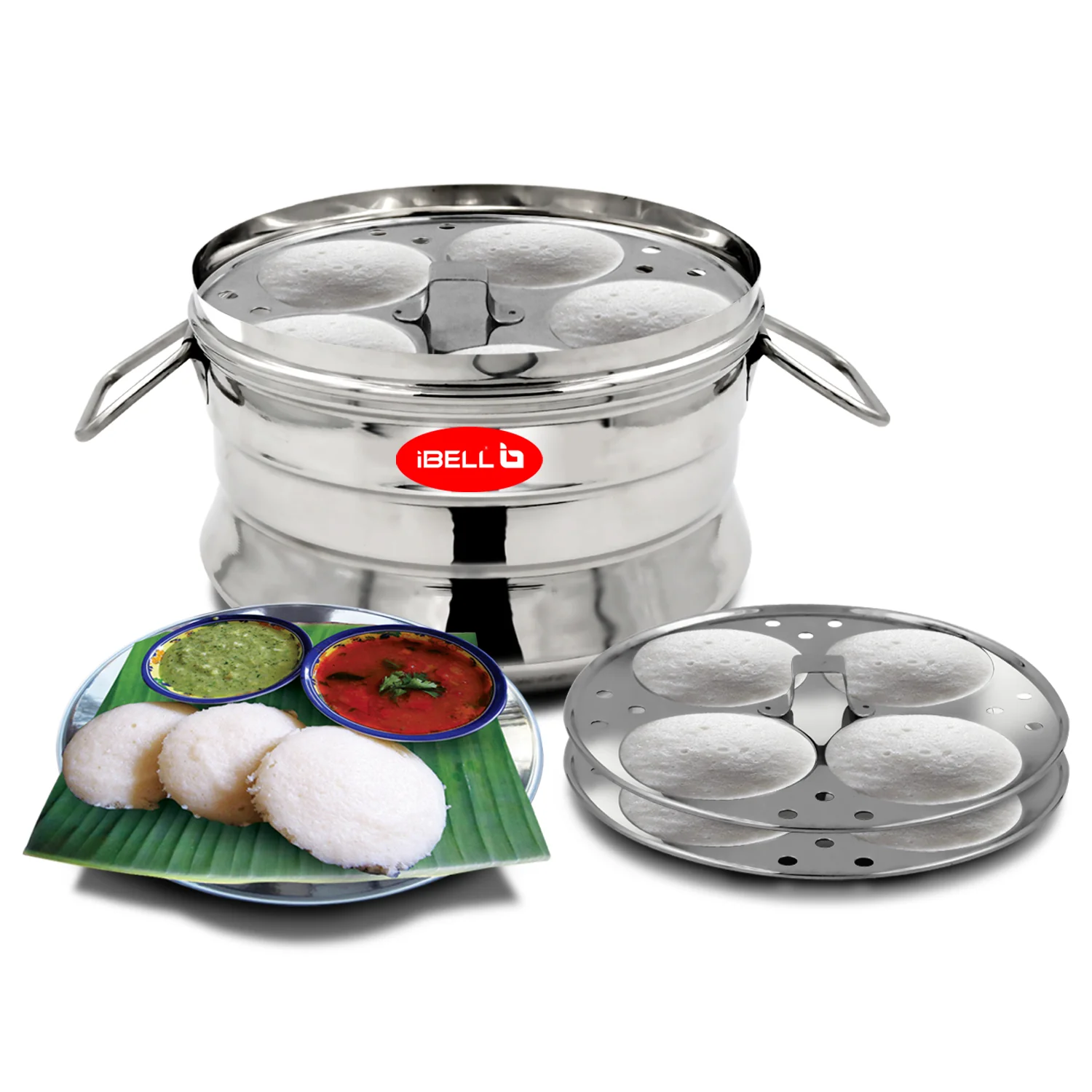 iBELL Stainless Steel Idly Pot with Steamer and Mini 3 Idli Plates (Silver) - Image 4