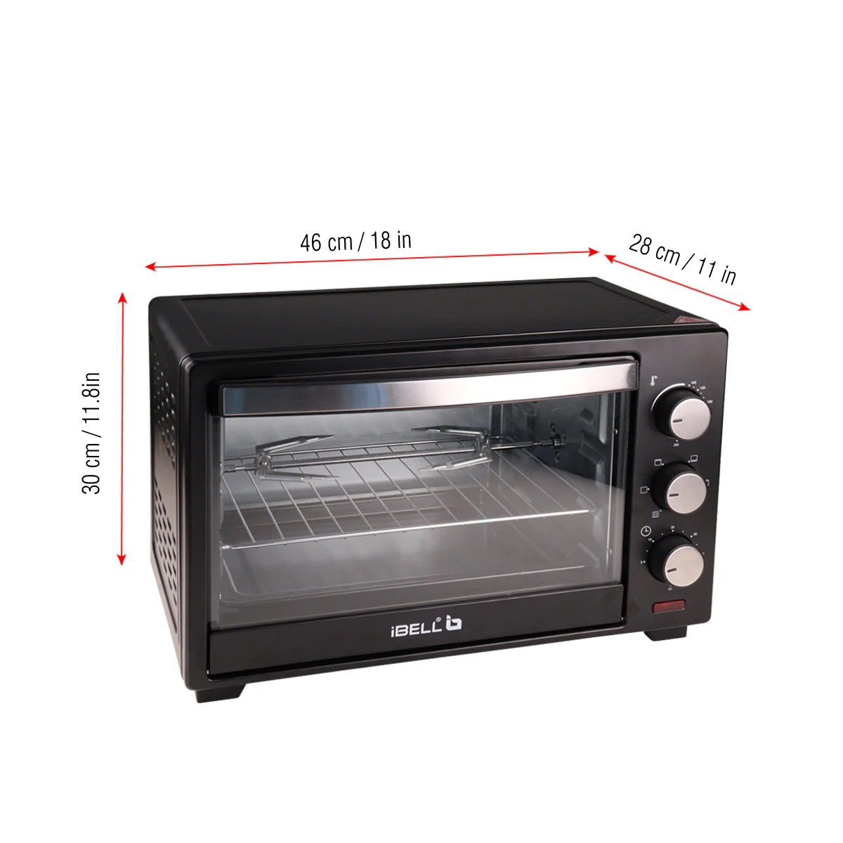 iBELL IBLEO25LG 25 Liters Electric Oven Toaster Grill Otg With Rotisserie, Black, 1600 Watts - Image 6