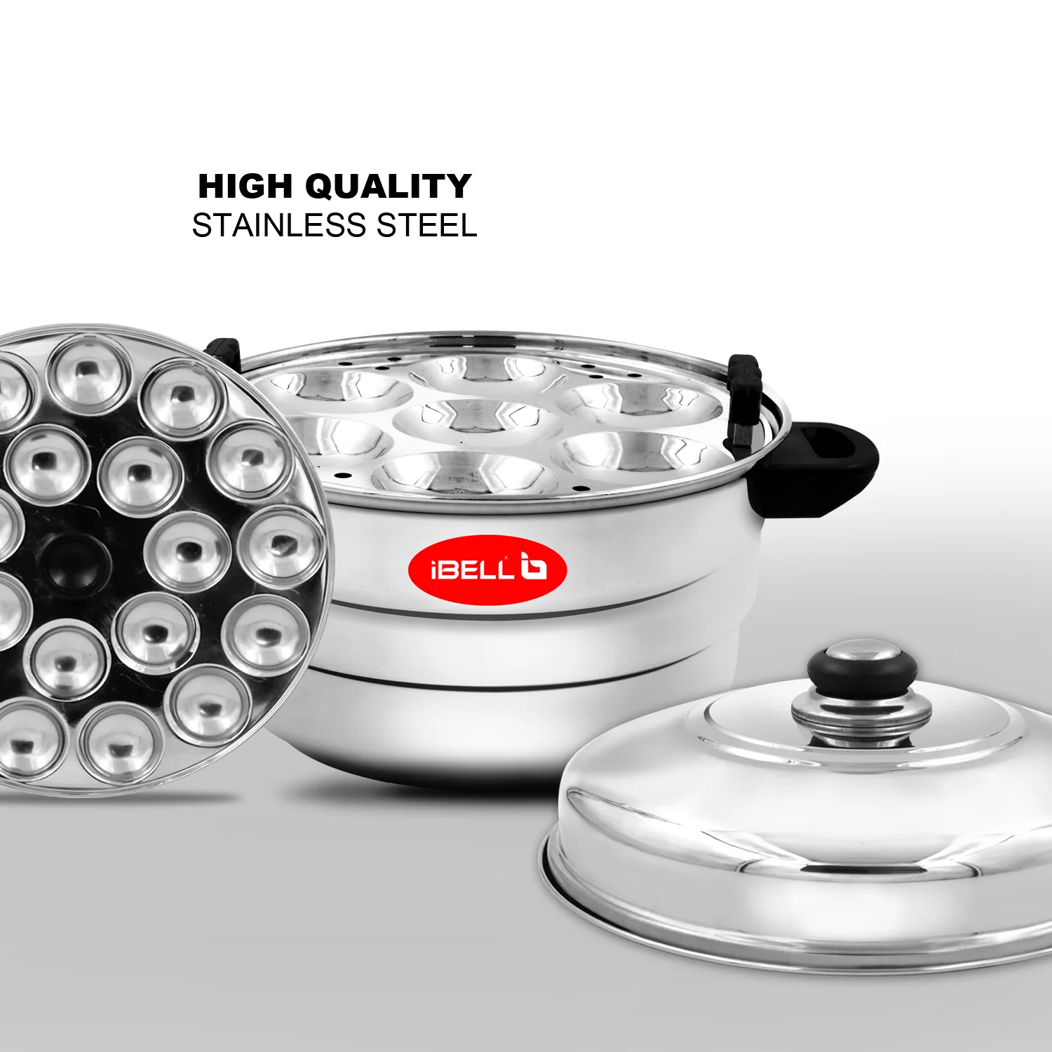 iBELL IP21P3SM High Food Grade Idly Pot Stainless Steel, Idli Pot with Steamer & Mini Idli Plate, 3 Idli Plates / 21 Idlies (Silver) - Image 6