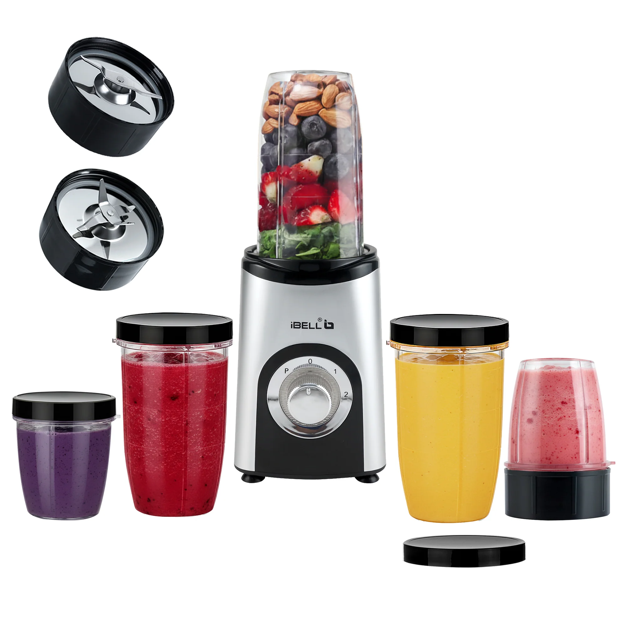 iBELL Juicer Mixer Grinder For Home, Smoothie Maker, 600W,2 Blades 3 Modes, 5 Multi-Purpose Jars, 100% Copper Motor, 24,000 RPM, Nutri Blender With Stainless Steel Blades (Silver) - Image 2