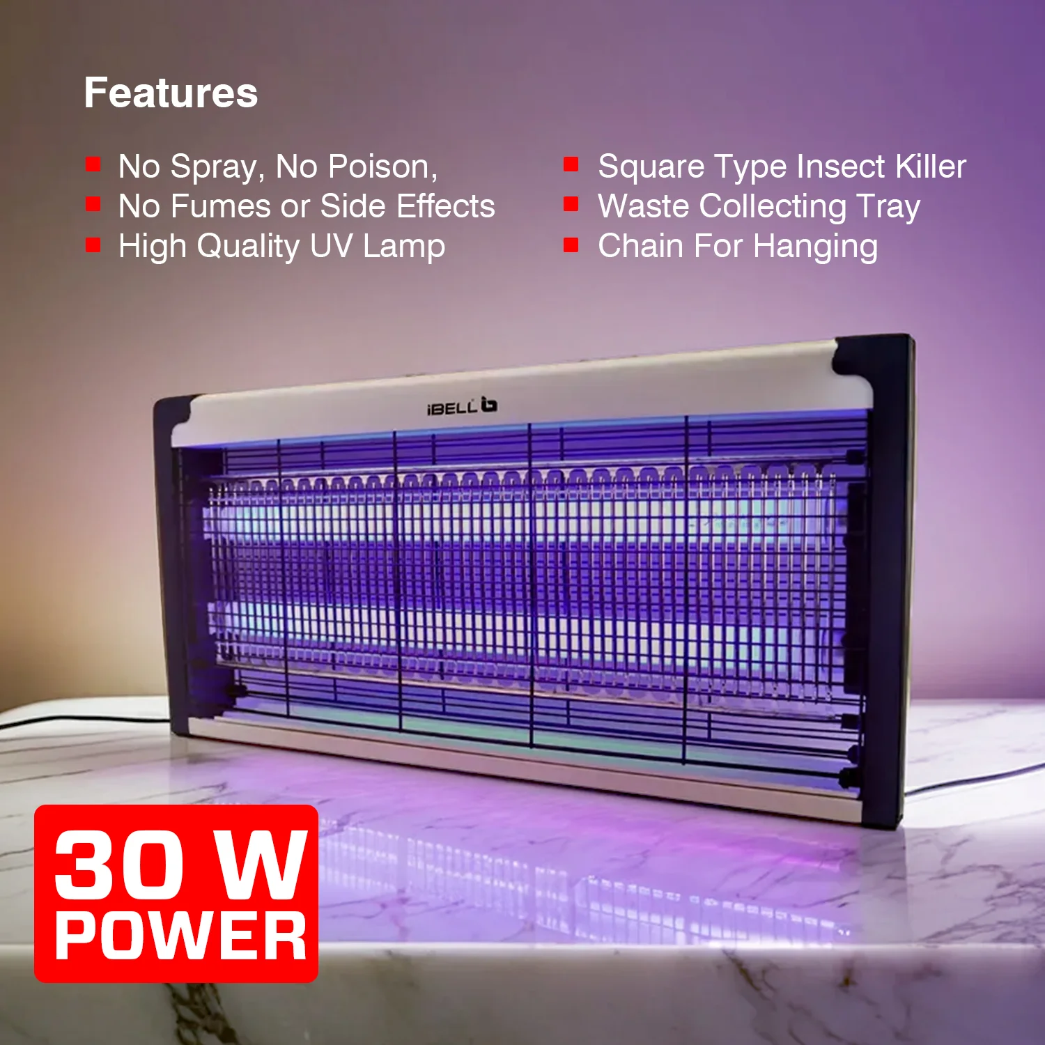 iBELL M215IK Bug Zapper Machine, 30W Insect Killer with Aluminum Body - Fly Catcher for Home, Hotels & Offices - UV Bulbs (Silver) - Image 3