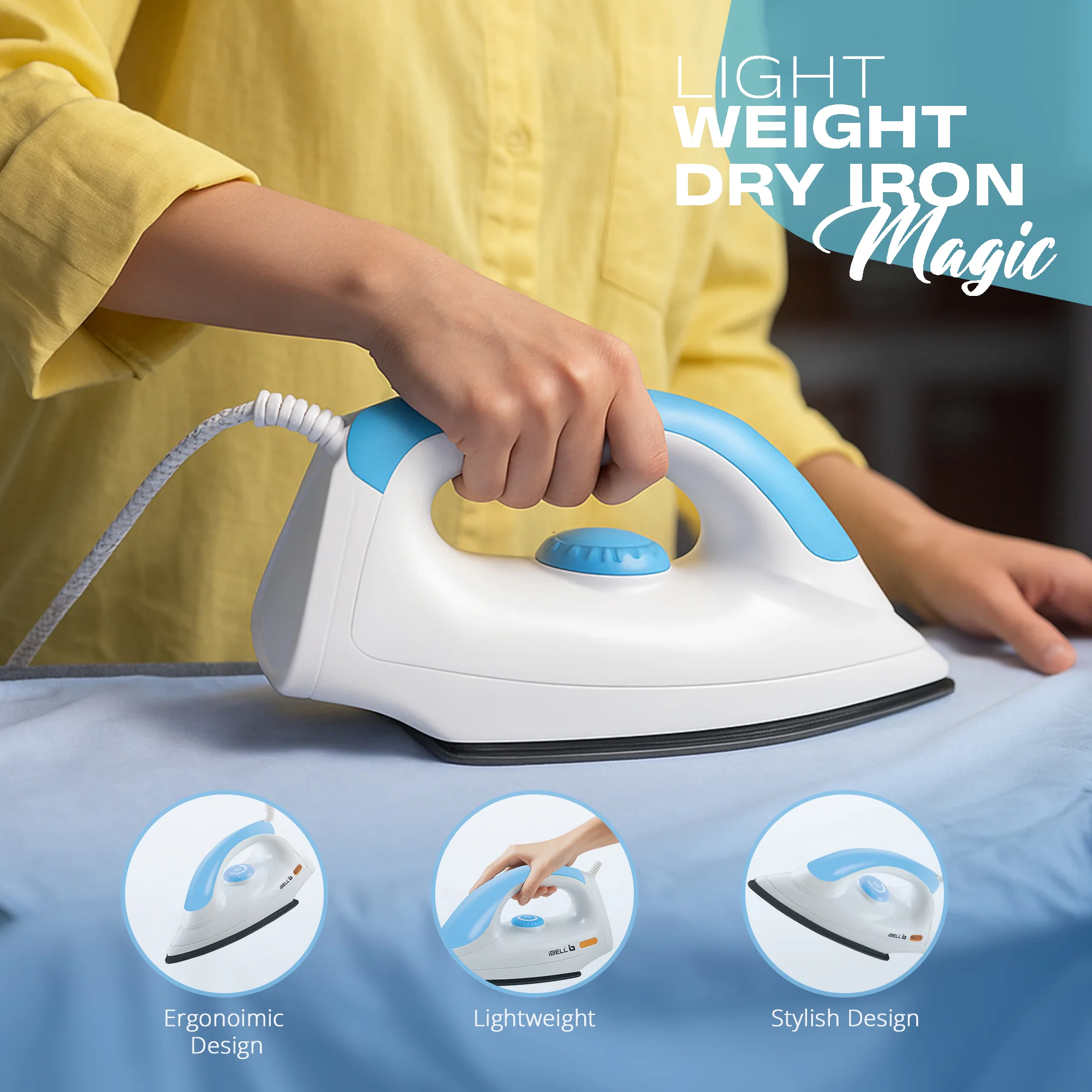 IBELL MAGIC 1000 Watts Dry Iron for Clothes with 3 Years Warranty, Non-Stick Soleplate, Adjustable Temperature Control, Shock Proof Body, Pilot Lamp Indicator, Compact and Lightweight Design - Image 2