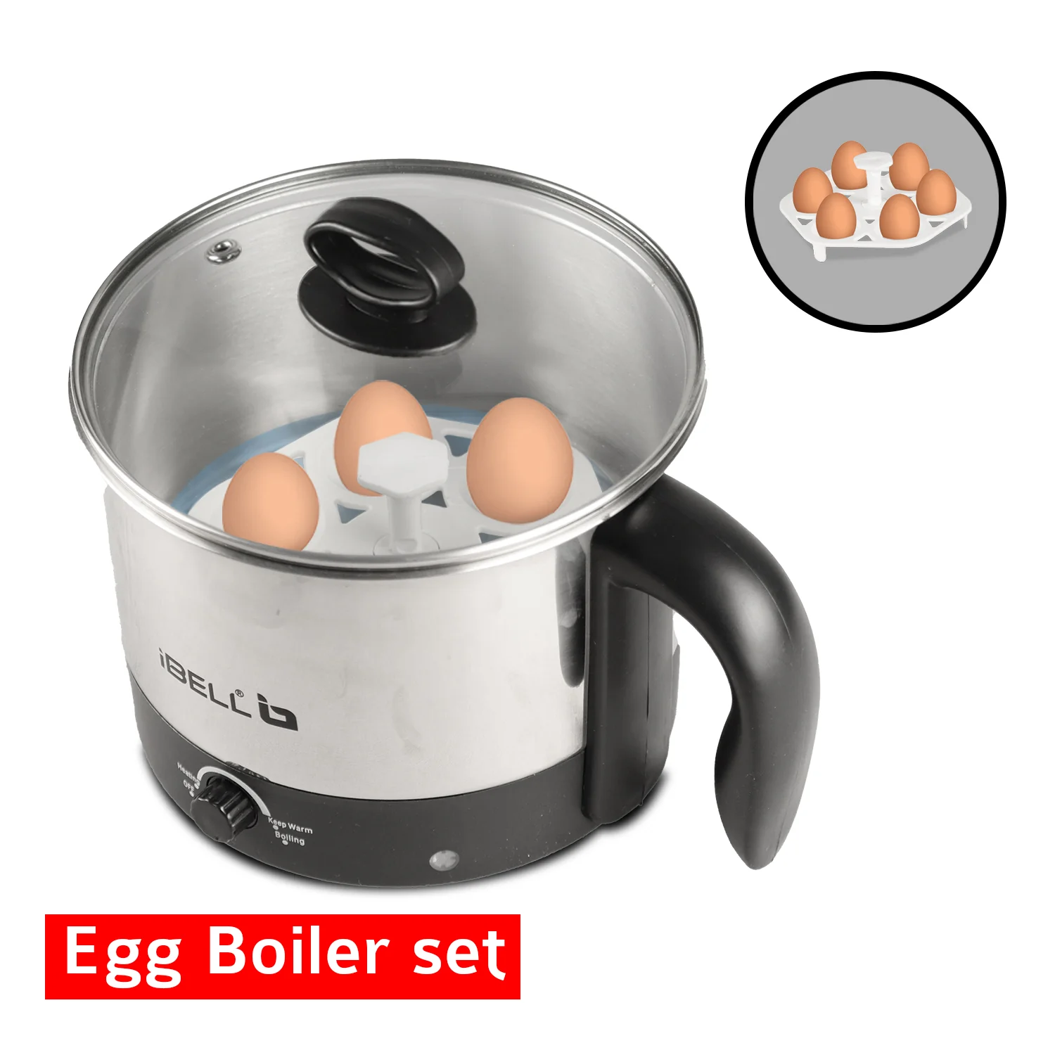 IBELL MPK12M Multipurpose Electric Kettle, 1.2 Litre, 600W, 2 Cooking Pots & Egg Boiler, Temperature Control, For boiling Water, Egg, Stainless Steel Body (Silver) - Image 6