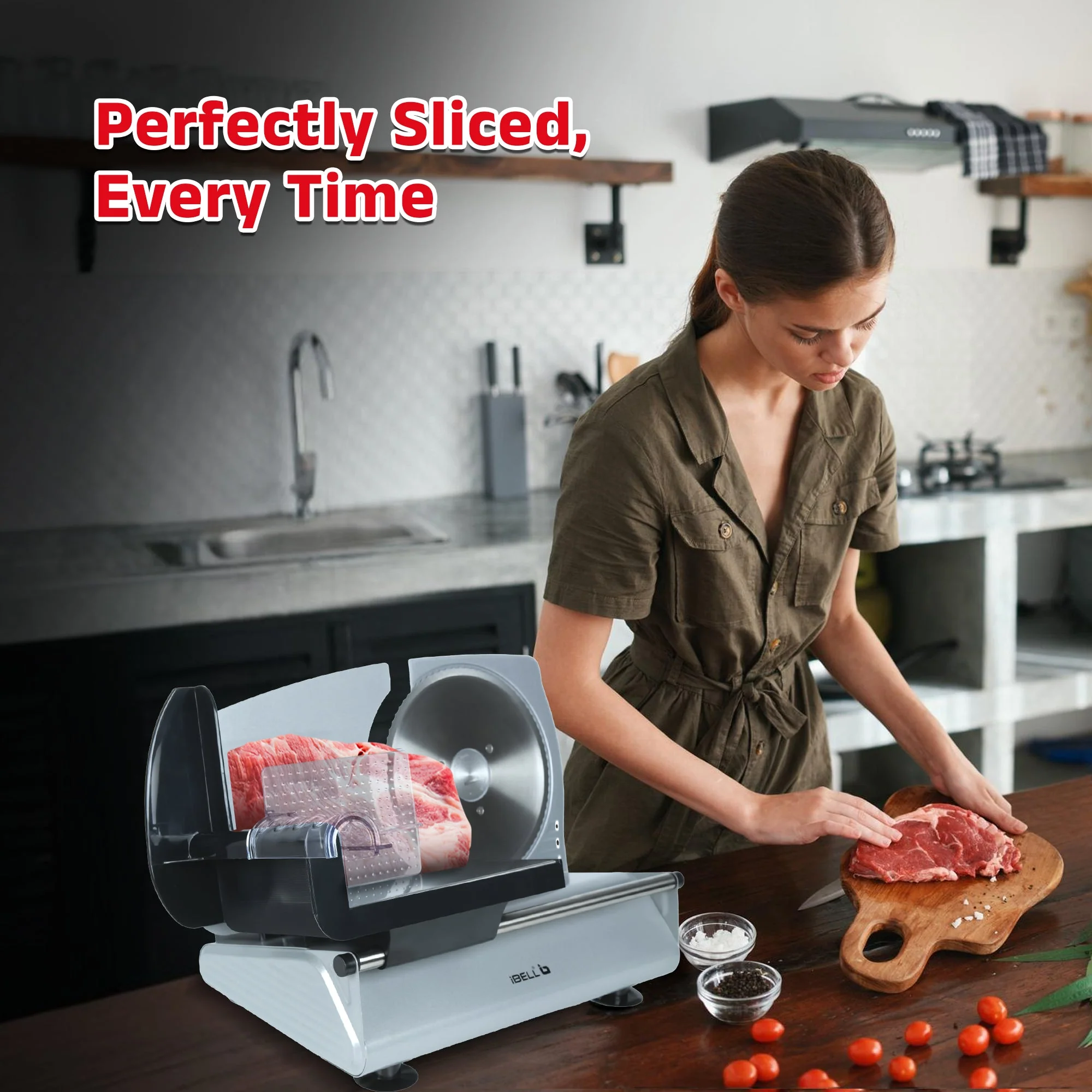 iBELL MS2330MN Electric Meat Slicer,1000W, Heavy Duty Meat Cutter, Chopper & Mincer with Stainless Steel Blade for Boneless Meat/Bread/Cheese/Vegetables (Silver) - Image 2