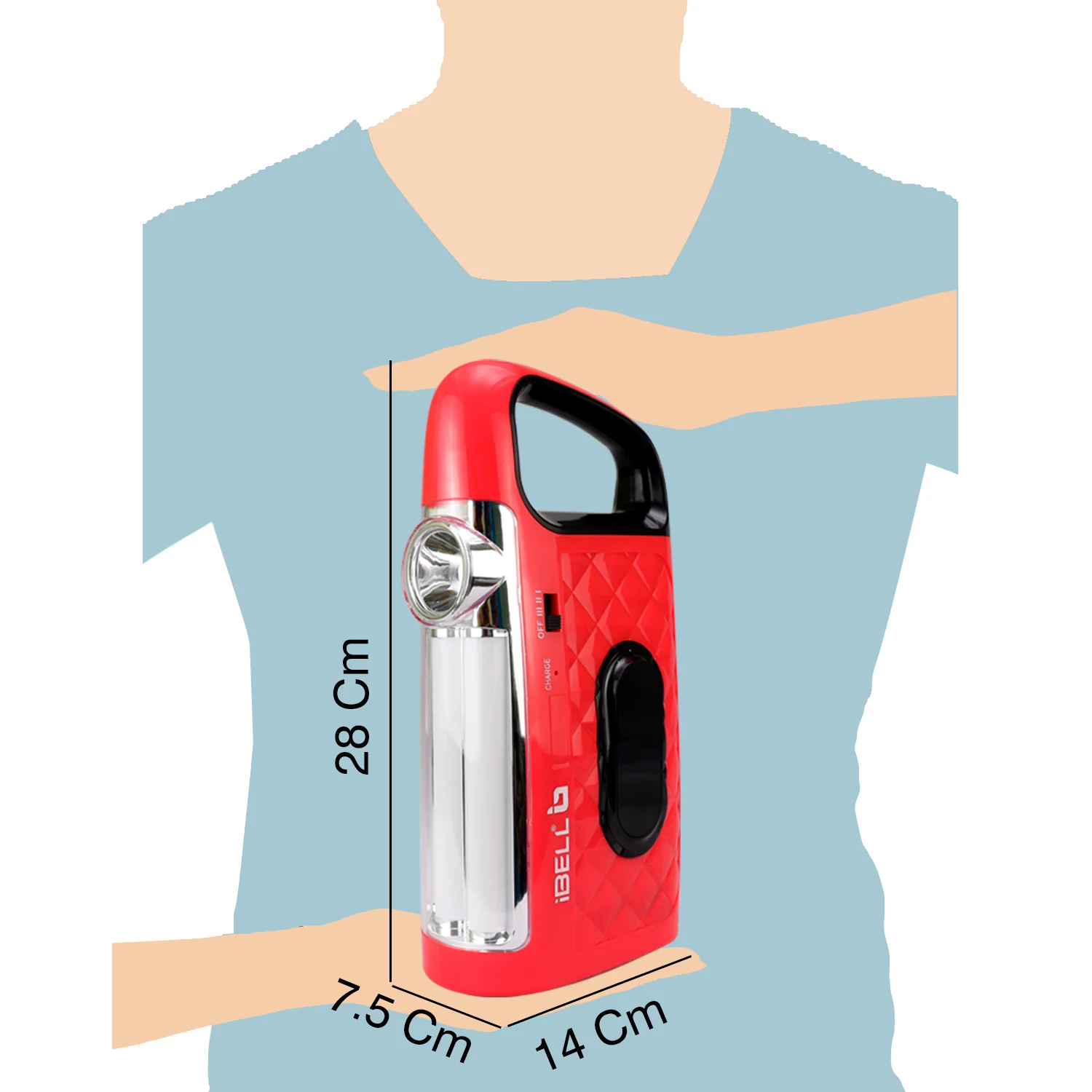 IBELL El8428Sl 2-in-1 Emergency Light, High Lumen Rechargeable with Flashlight/Torch, 15W Led Hand Lamp, 3 Light Modes (Red) - Image 3