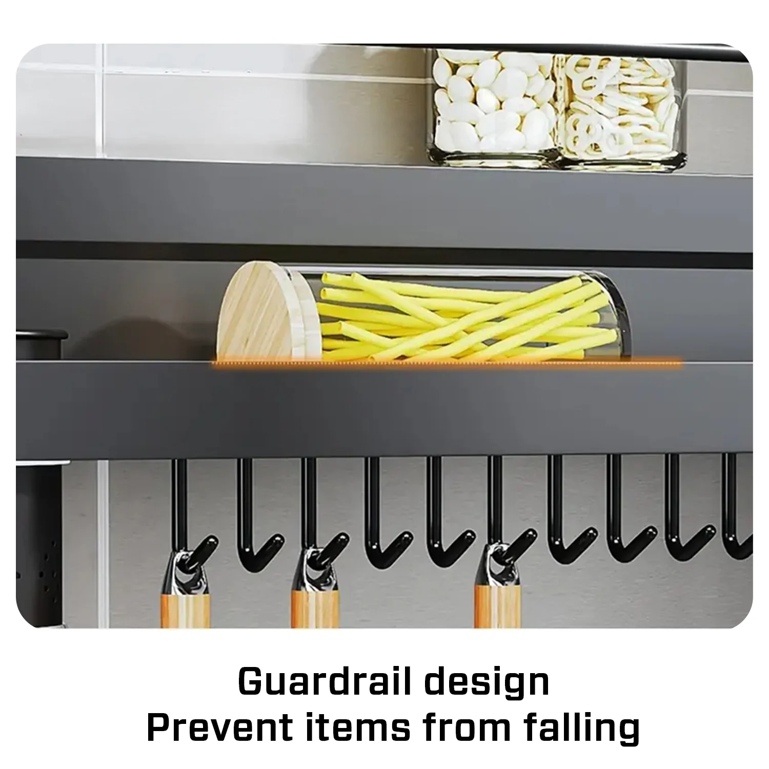 iBELL Multifunctional Wall-Mounted Kitchen Storage Organizer Rack with Spice Shelf, Utensil Hooks & Holder - (IBLDH280) - Image 2