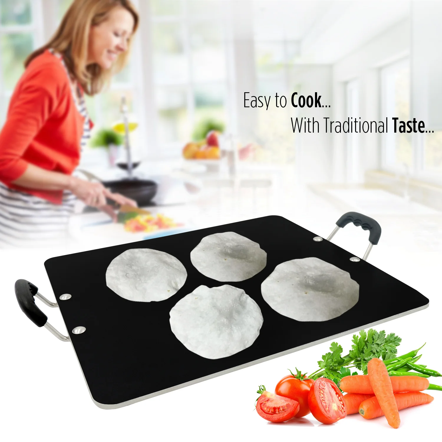IBELL PT3833 Non Stick Tawa, Dosa Roti Chapati Pathiri Tawa, Large Rectangular Aluminium Body, 38cm x 33cm with 5mm Thickness (Black)