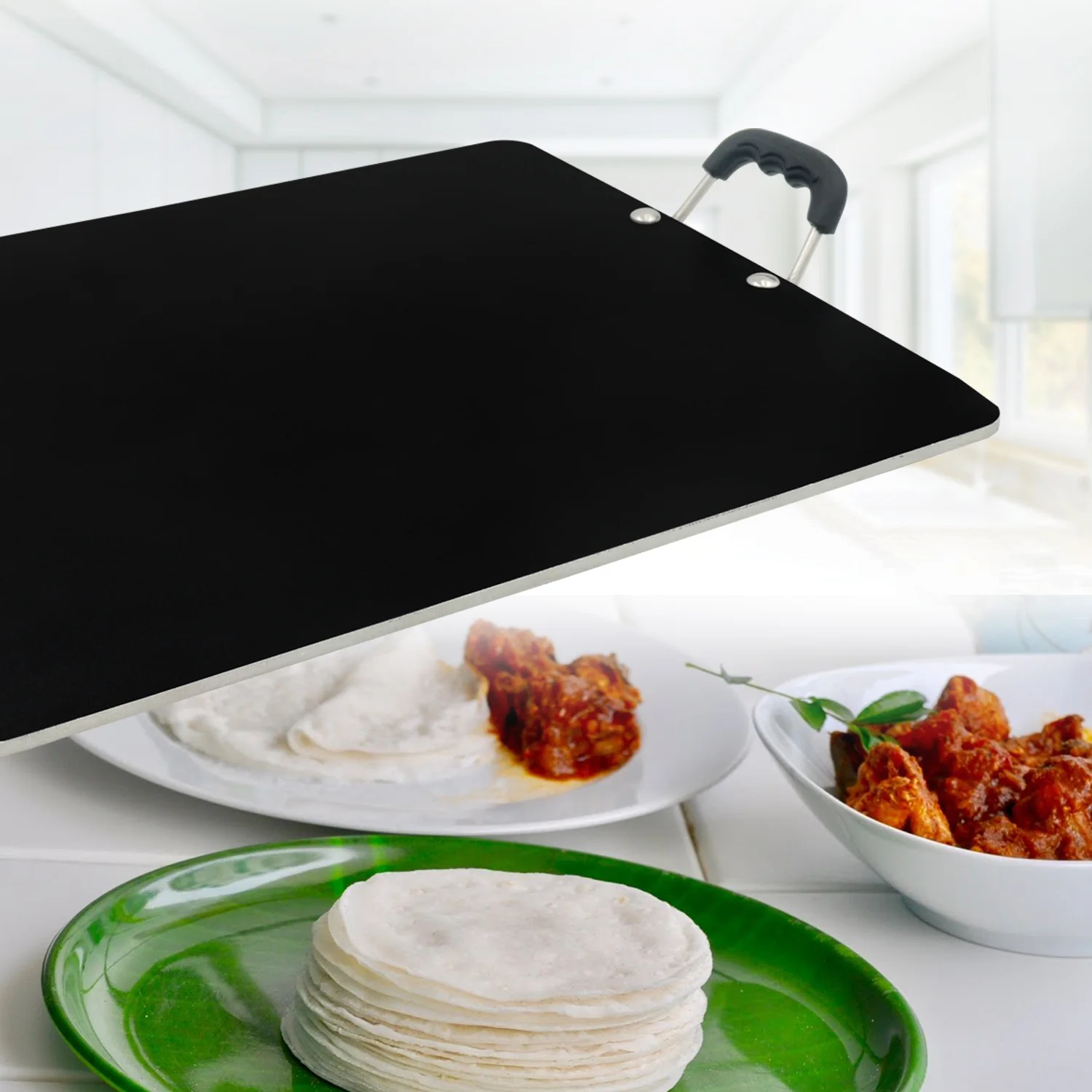 IBELL PT3833 Non Stick Tawa, Dosa Roti Chapati Pathiri Tawa, Large Rectangular Aluminium Body, 38cm x 33cm with 5mm Thickness (Black) - Image 6