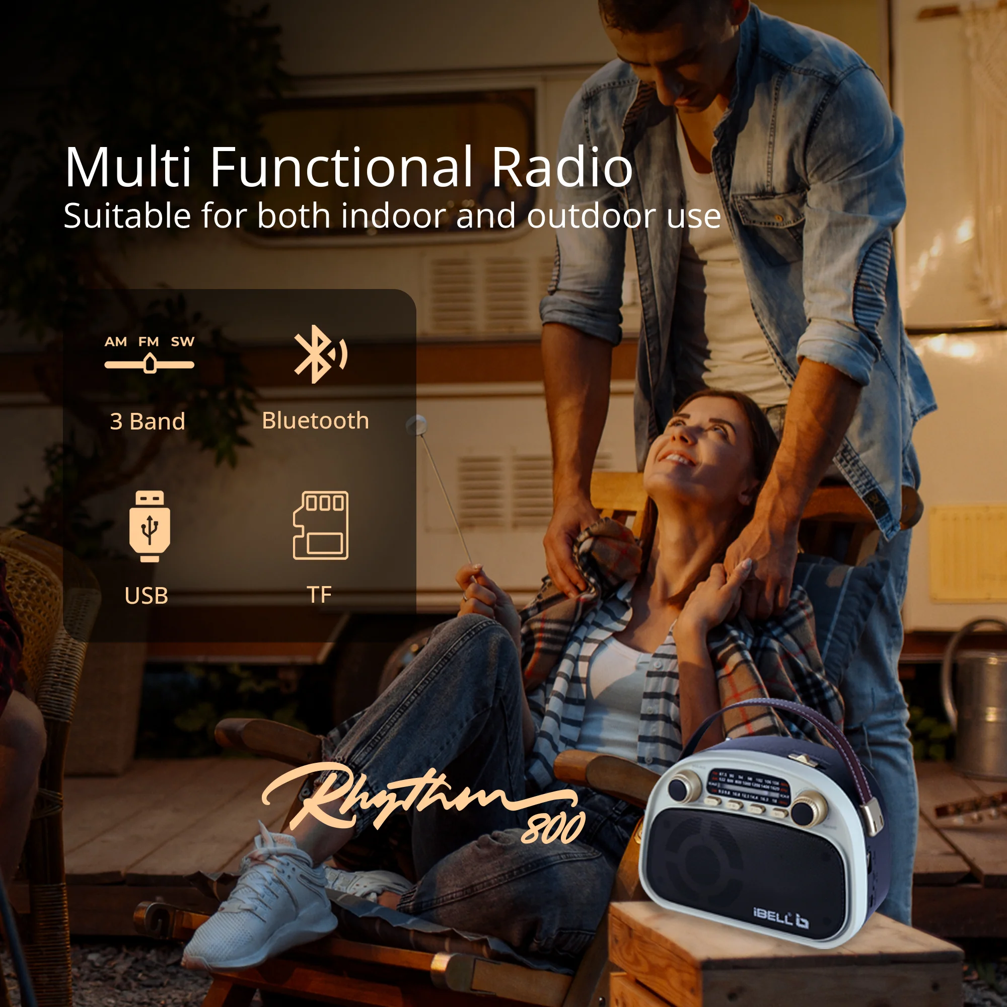 IBELL RHYTHM800 BT Portable FM Radio with Bluetooth Speaker, USB, SD Slot, MP3 Player, Rechargable Battery, Telescopic Antenna & Dynamic Speaker, 3 Band (Black) - Image 4
