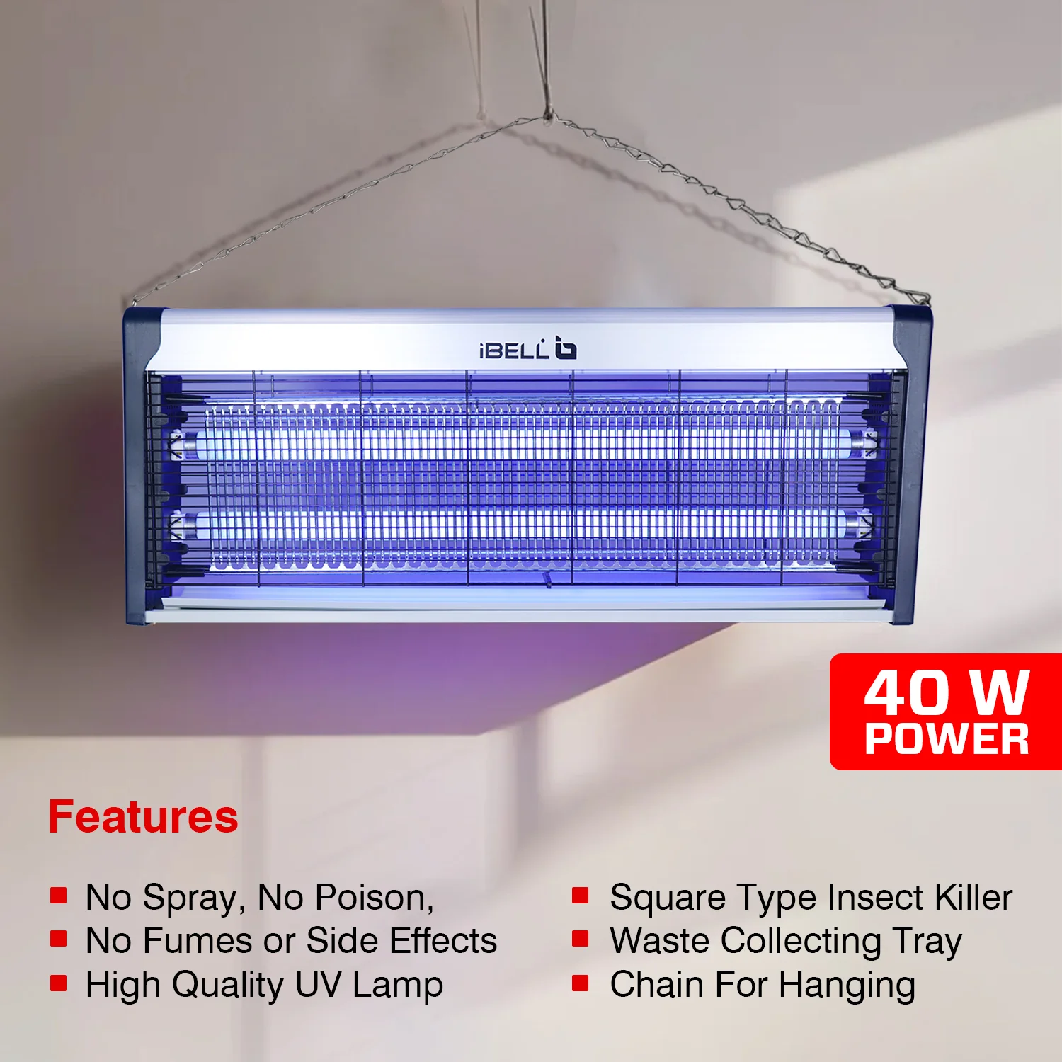 iBELL S40IK Insect Killer Machine 40W, UV Lamp,Fly Catcher for Home, Bedroom, Office Cabin & Restaurants (Silver) - Image 4
