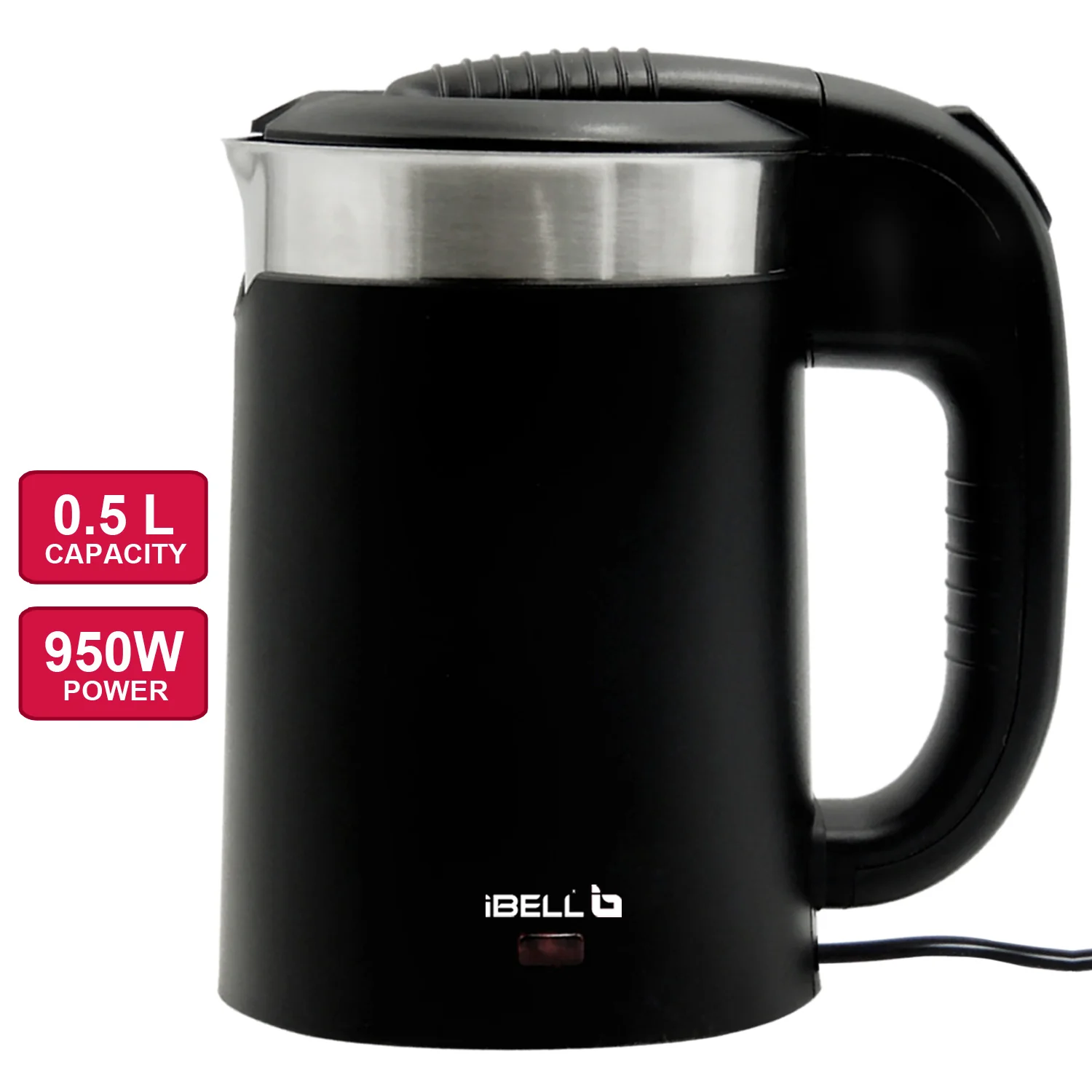 iBELL Sek105Bl Electric Kettle 500 Ml With Removable Lid,950 Watt,Auto Cut Off Function,Stainless Steel With Insulation,2 Glasses Free,Double Wall Kettle (Black),950 Watts,0.5 Liter - Image 6