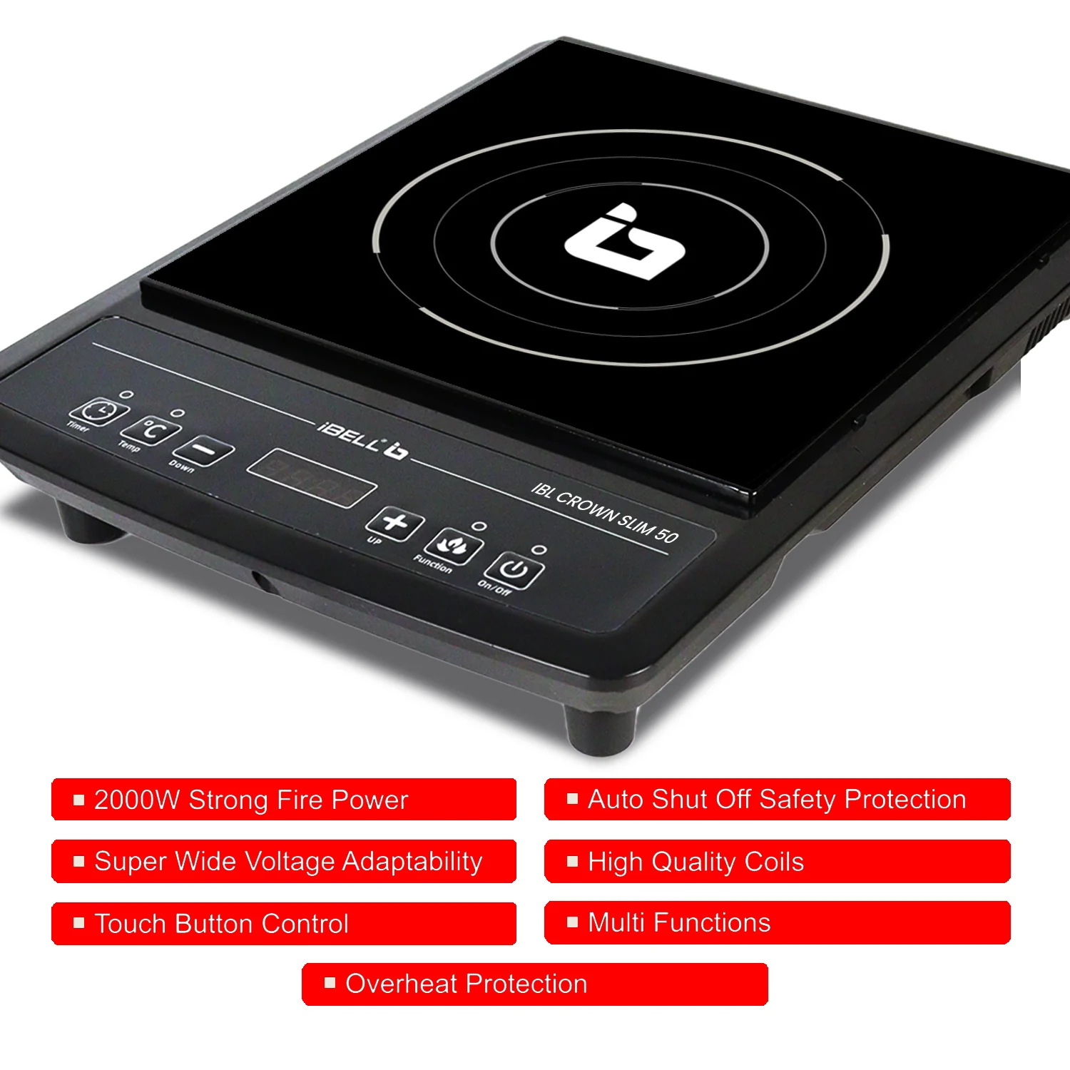 IBELL SLIM50 Induction Cooktop, 2000W, BIS Certified, LED Display, 2 Yr Warranty, Auto Shut-Off, Over Heat Protection (Black) - Image 6