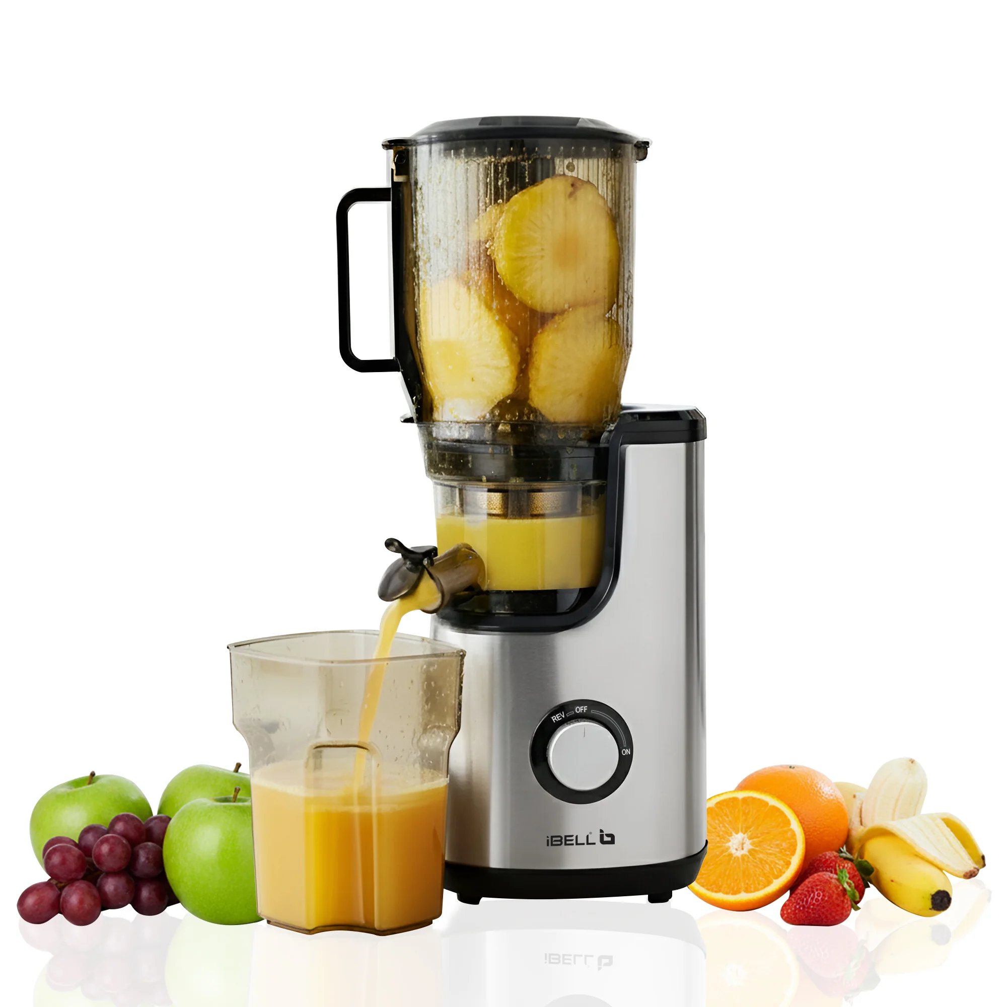 iBELL Slow Fusion 1300 Whole Fruit Cold Press Slow Juicer | 13 cm Wide Mouth | 300W Slow Juicer for Fruits, Vegetables, Nut Milk | High Juice Yield, Low Noise, Easy Clean 10 -Year Warranty - Image 2