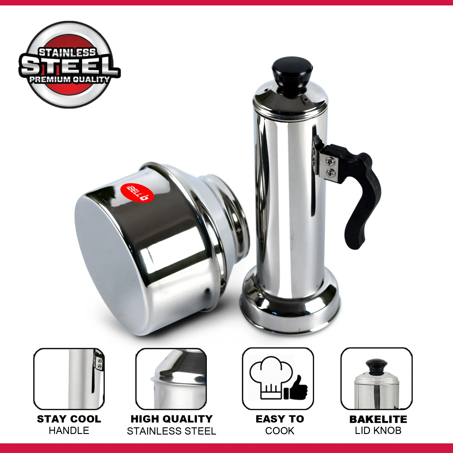 iBELL Stainless Steel Puttu Kudam - Silver - Image 4
