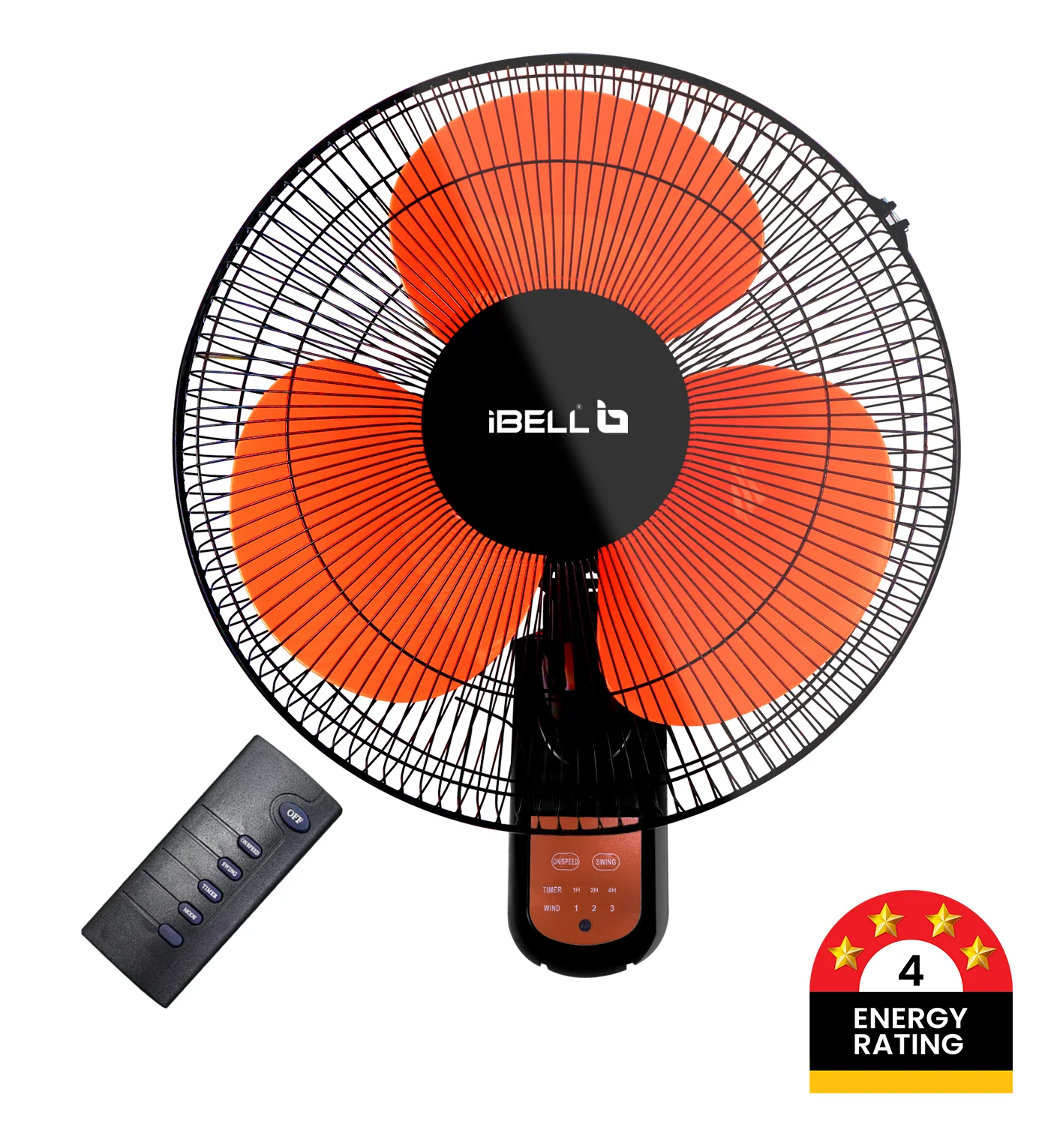 IBELL VIVA03WF High Speed Wall Fan with Remote, 3 Leaf, 406mm, Low Noise Motor (Orange in Black) - Image 6